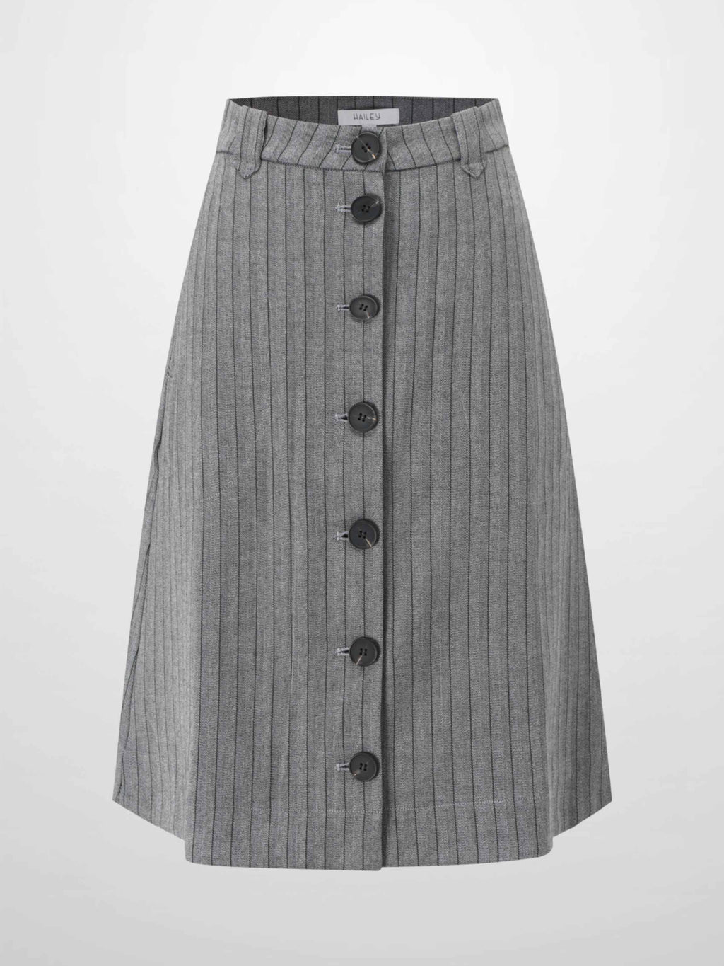 Herringbone Pinstripe Button Down A-Line Skirt-Grey/Green