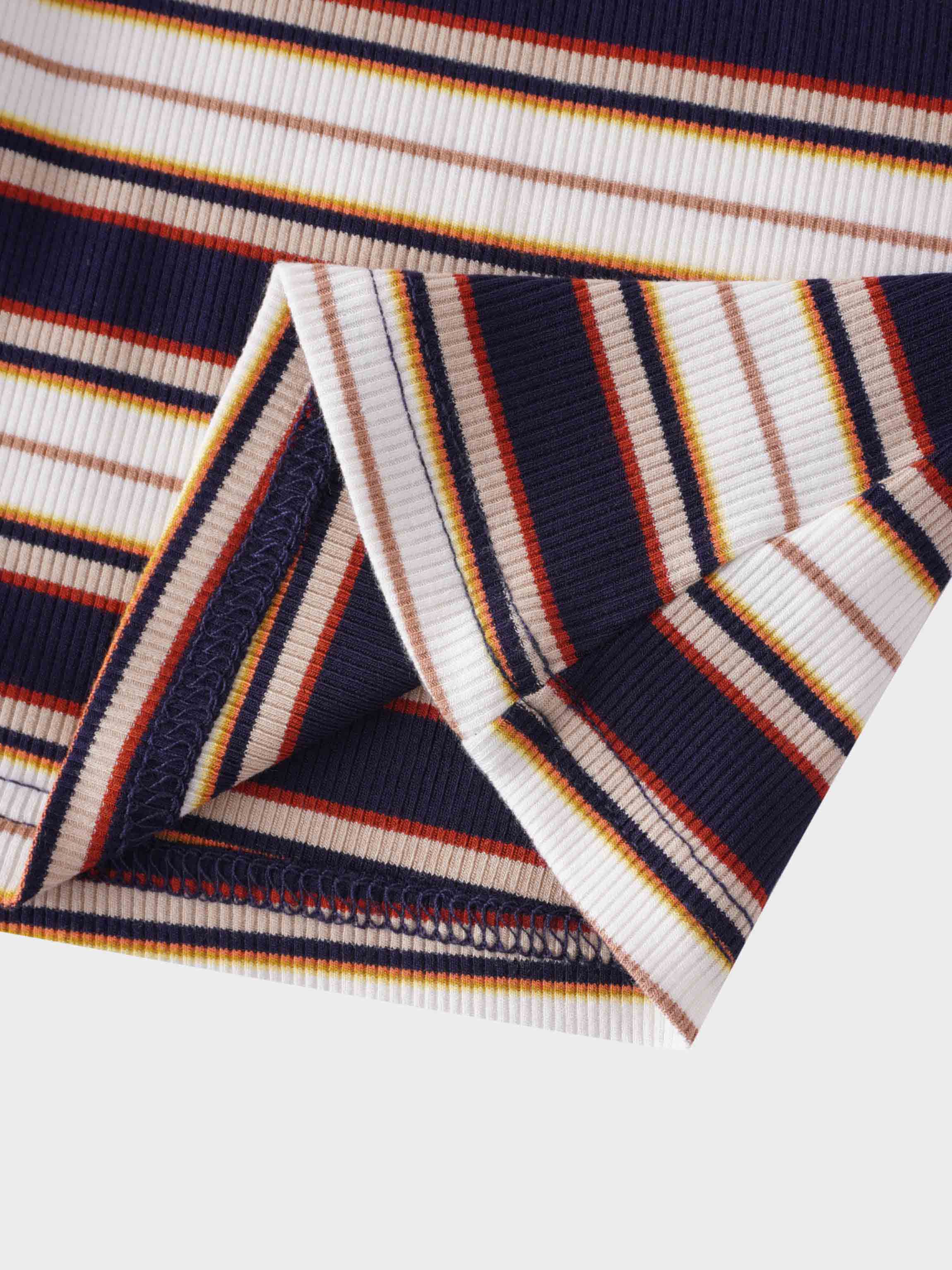 Striped Ribbed Turtleneck-Navy/Camel