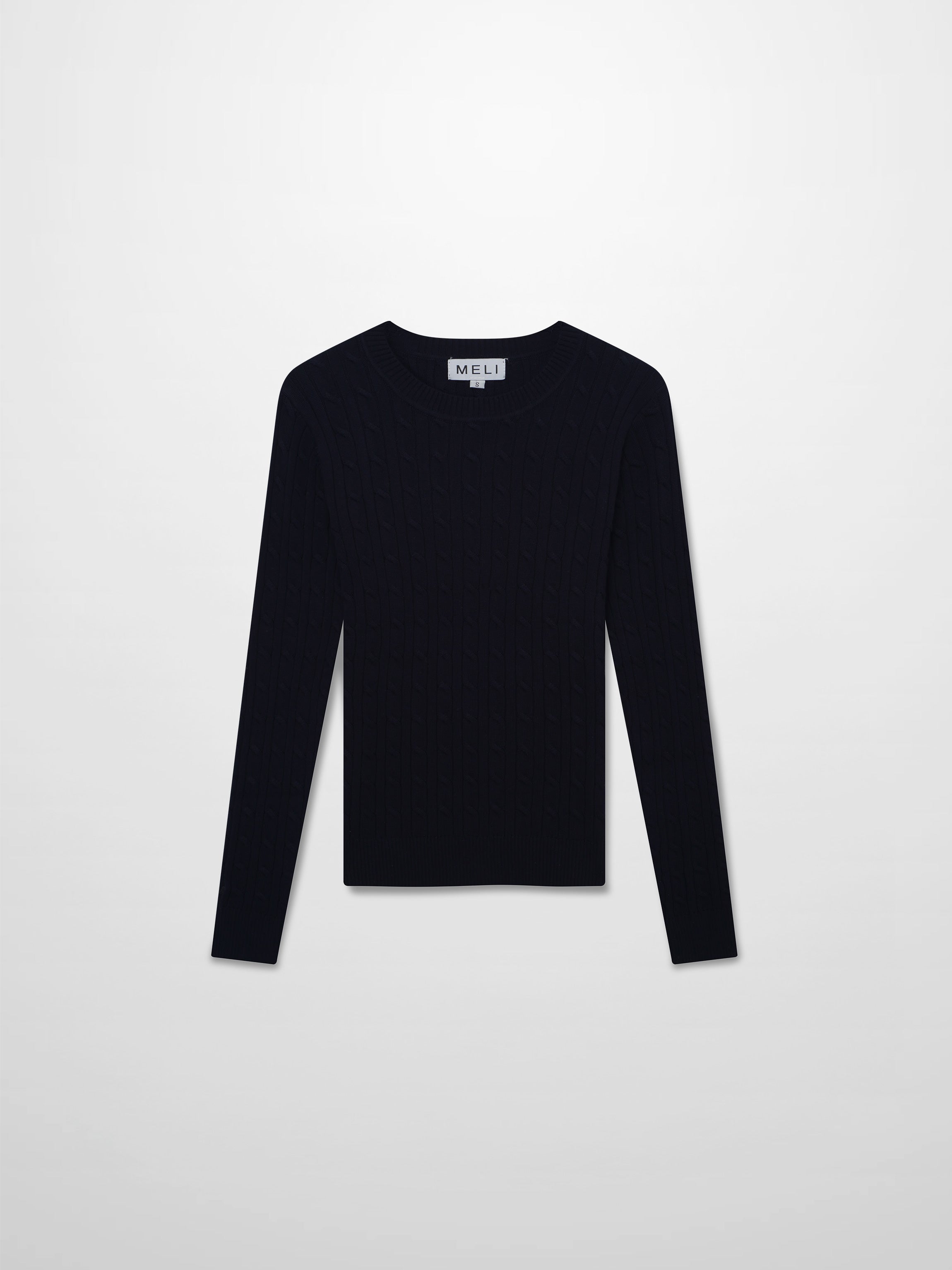 Crew Neck Cable Sweater-Navy