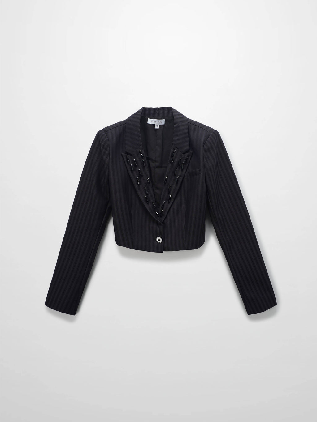Herringbone Crop Beaded Blazer-Grey/Black