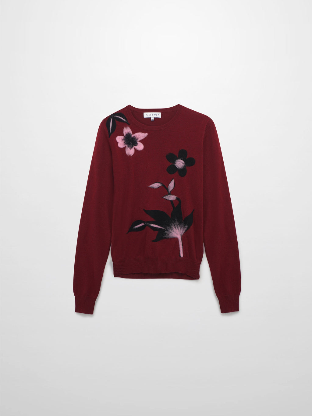 Textured Print Sweater-Burgundy Floral