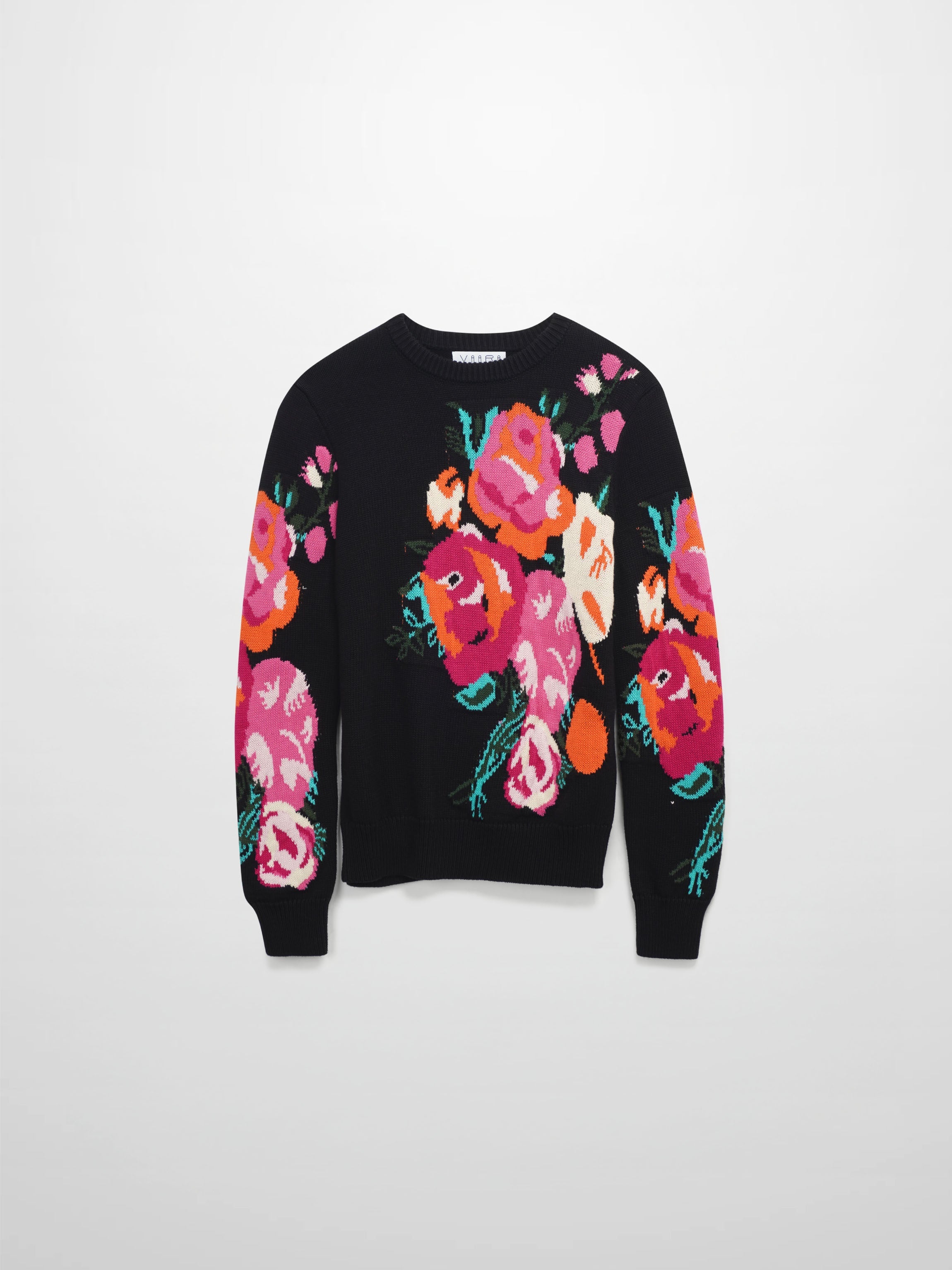 Floral Motif Sweater-Black