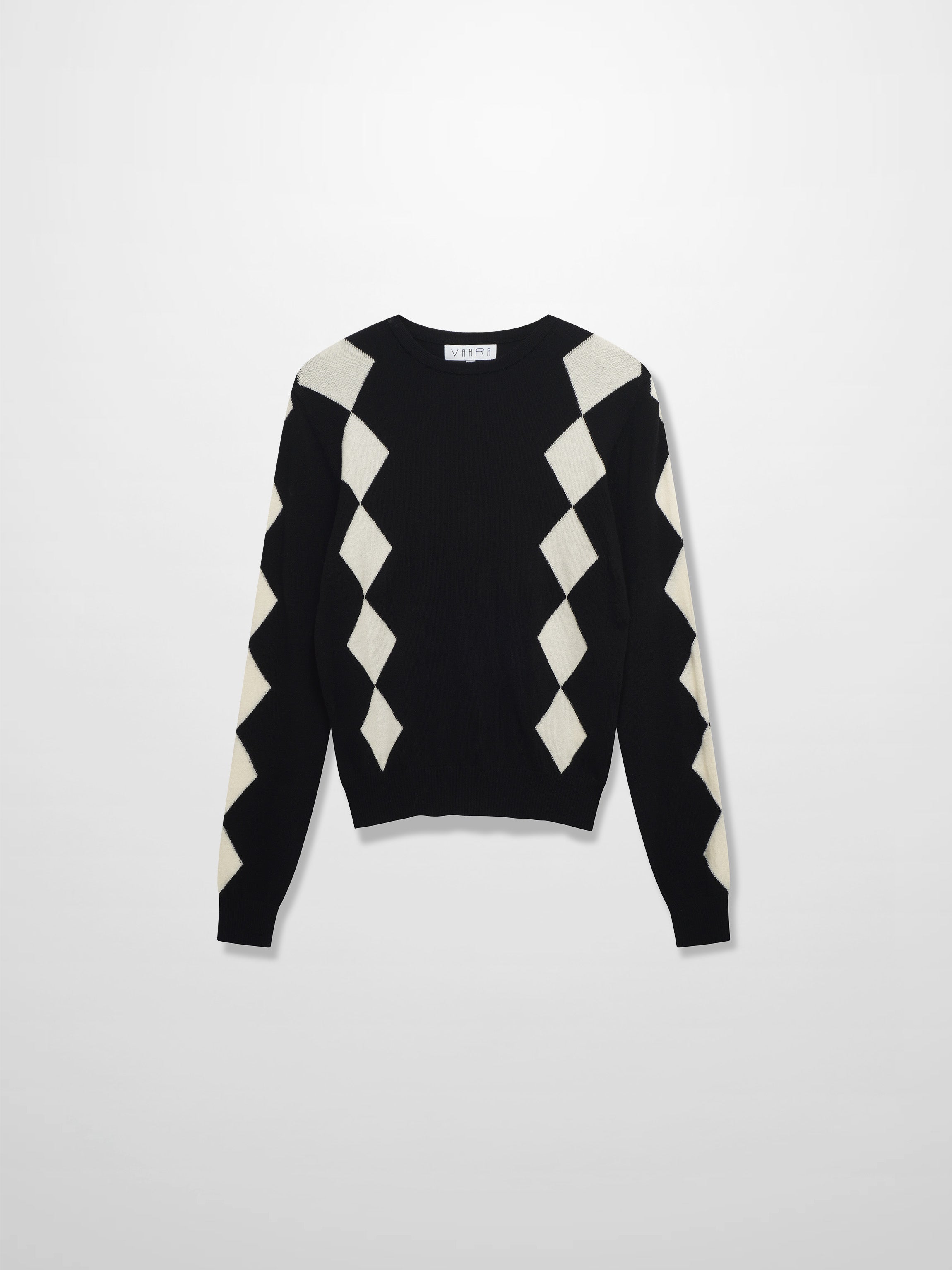Printed Sweater-Black with Cream Diamond Design