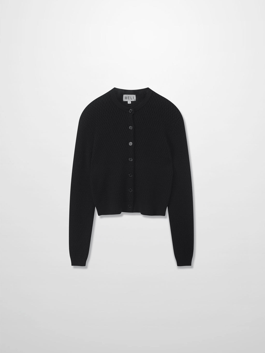 Textured Crew Cardigan-Black