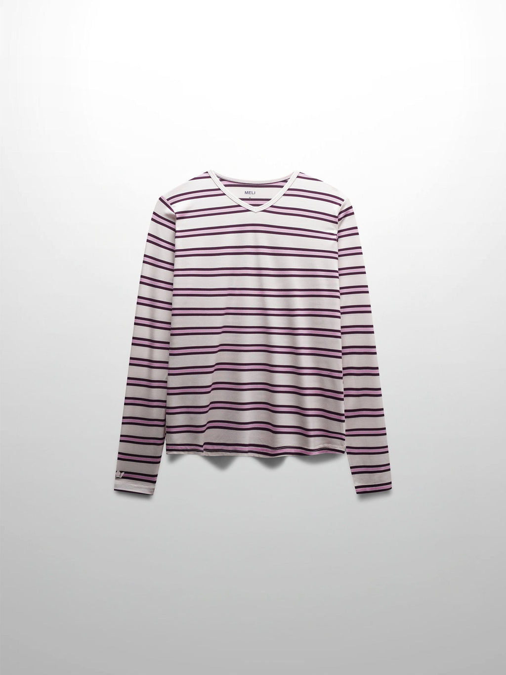 Flat Striped High V Long Sleeve-Raspberry/Pink