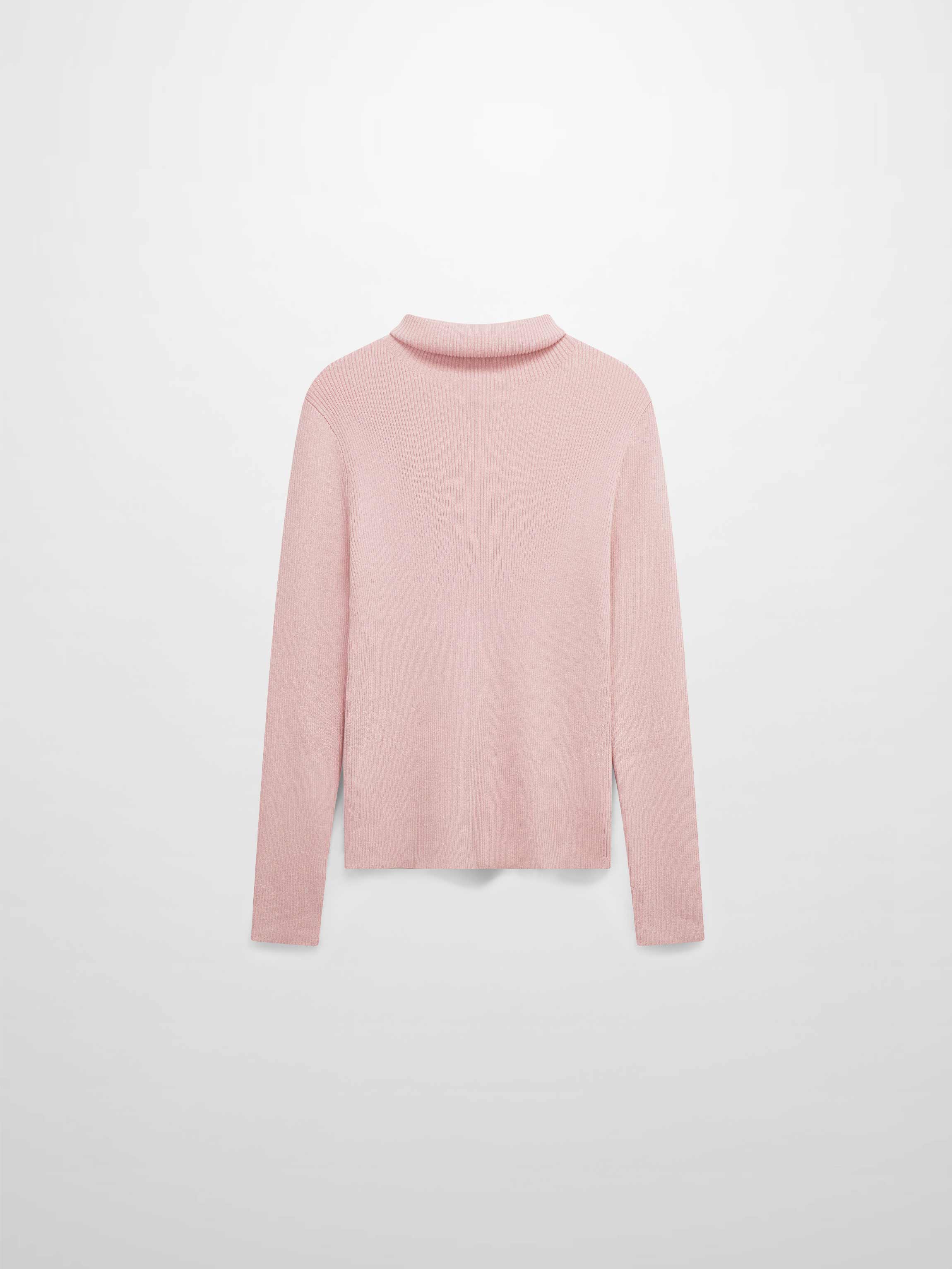 Lurex Ribbed Knit Turtleneck-Pink