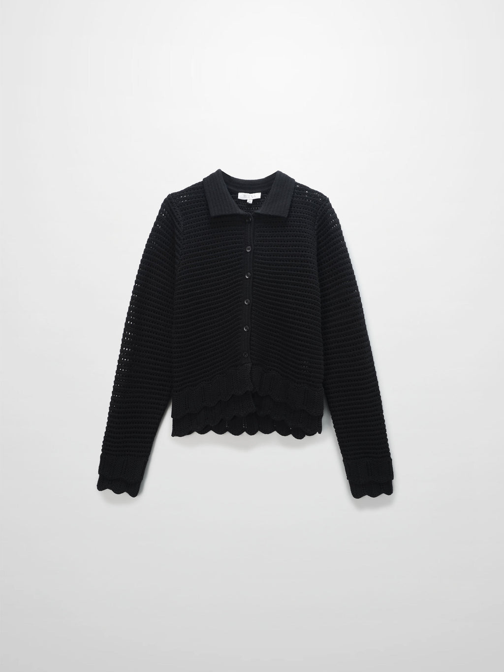 Crochet Ruffle Cardigan-Black