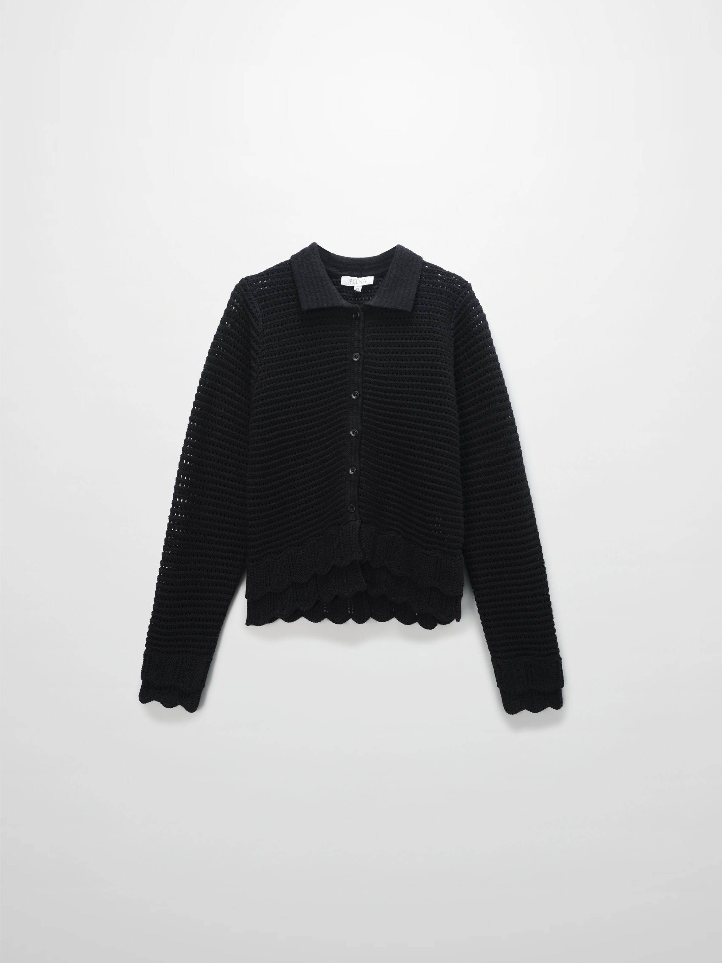 Crochet Ruffle Cardigan-Black