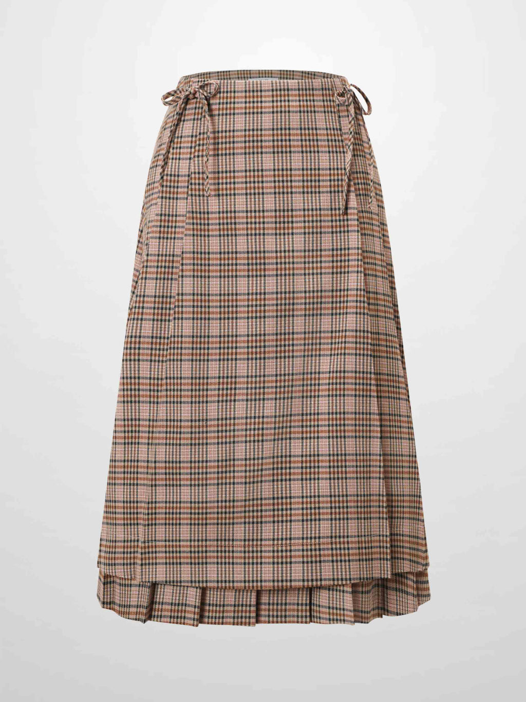 Side Bow Pleated Skirt-Pink Plaid