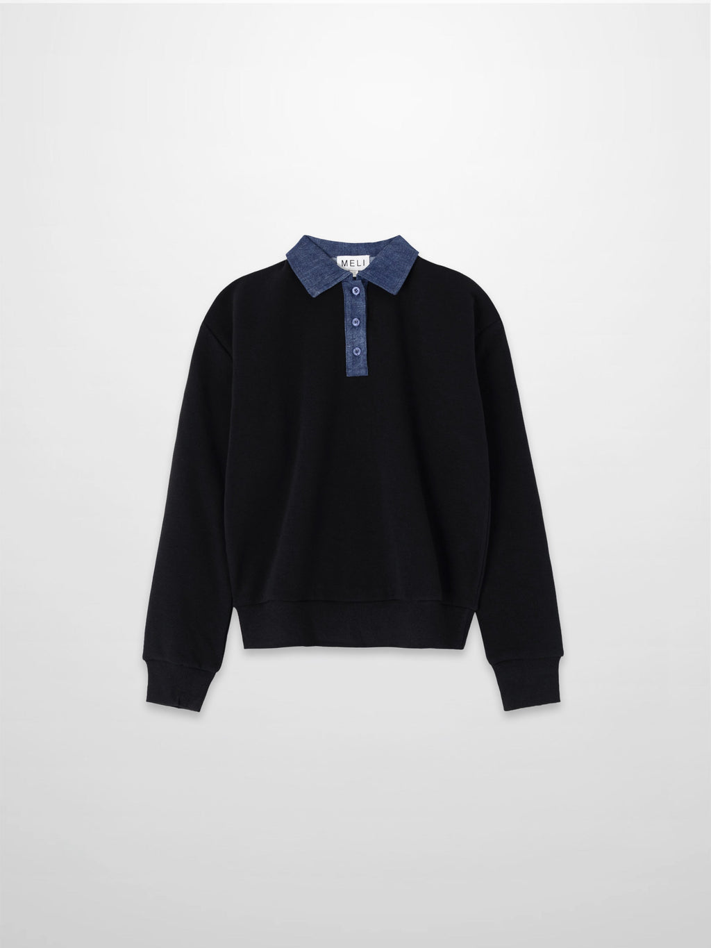 Collar Sweatshirt-Denim/Black