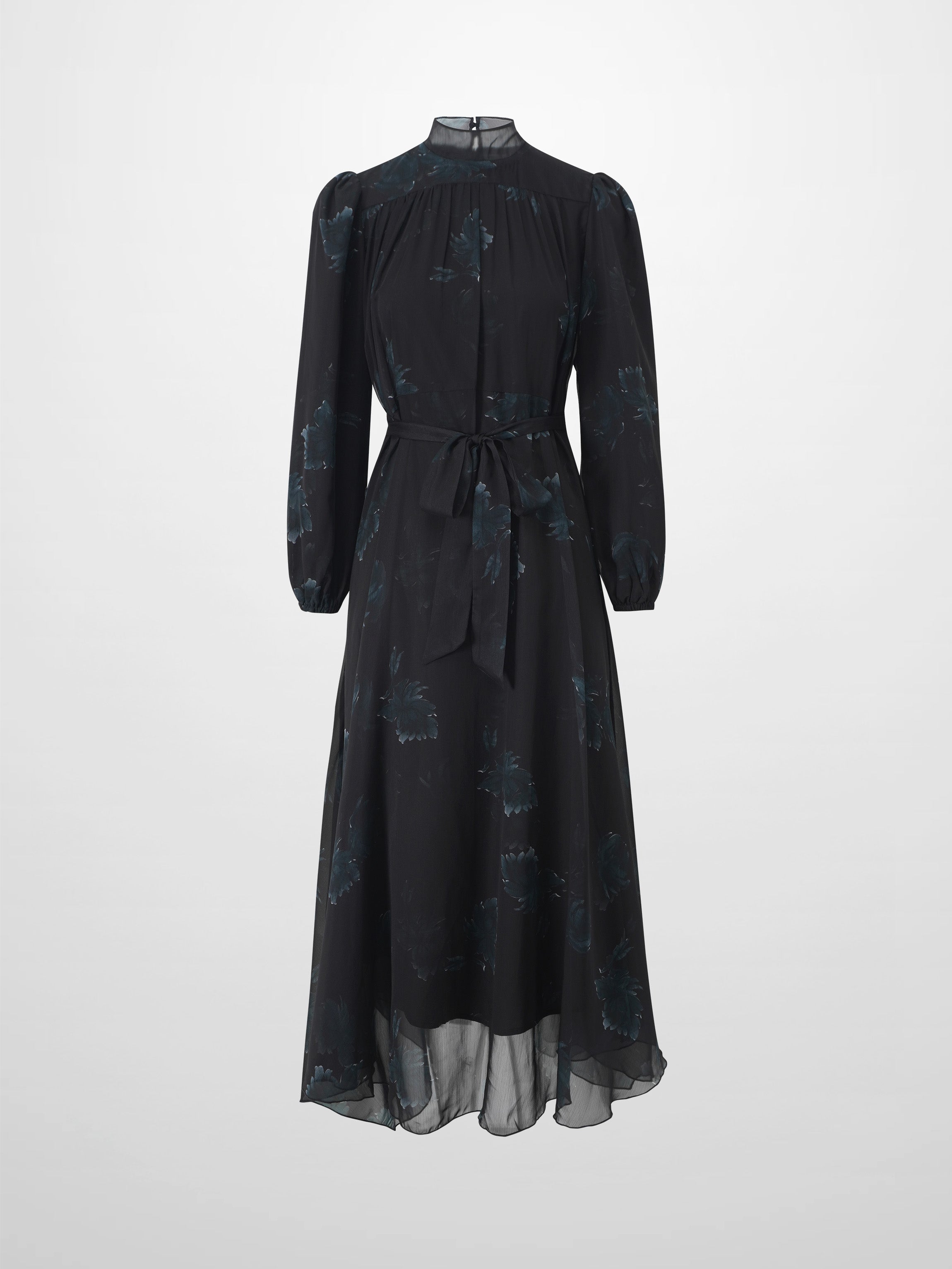 Asymmetrical Bottom Belted Dress-Green Floral