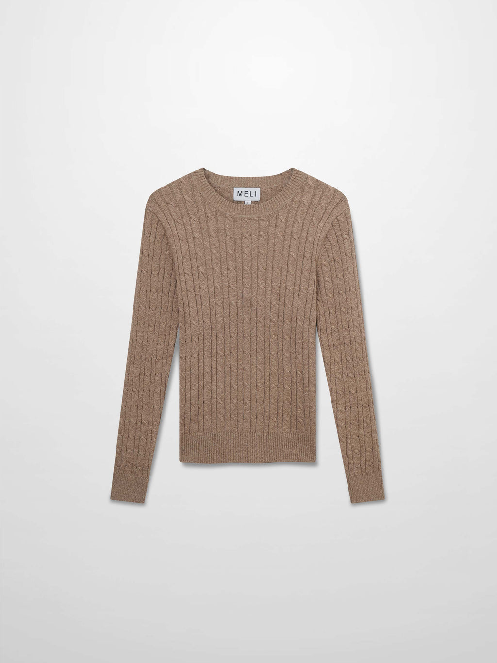 Crew Neck Cable Sweater-Heathered Camel