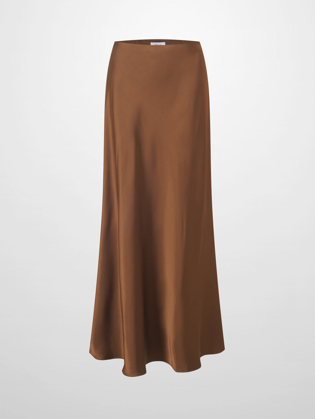 Solid Faux Satin Slip Skirt-Brown