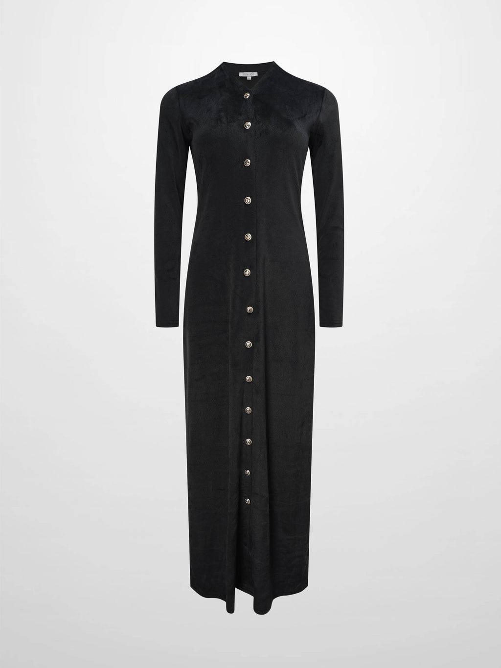 Velour Button Down Maxi Dress-Black