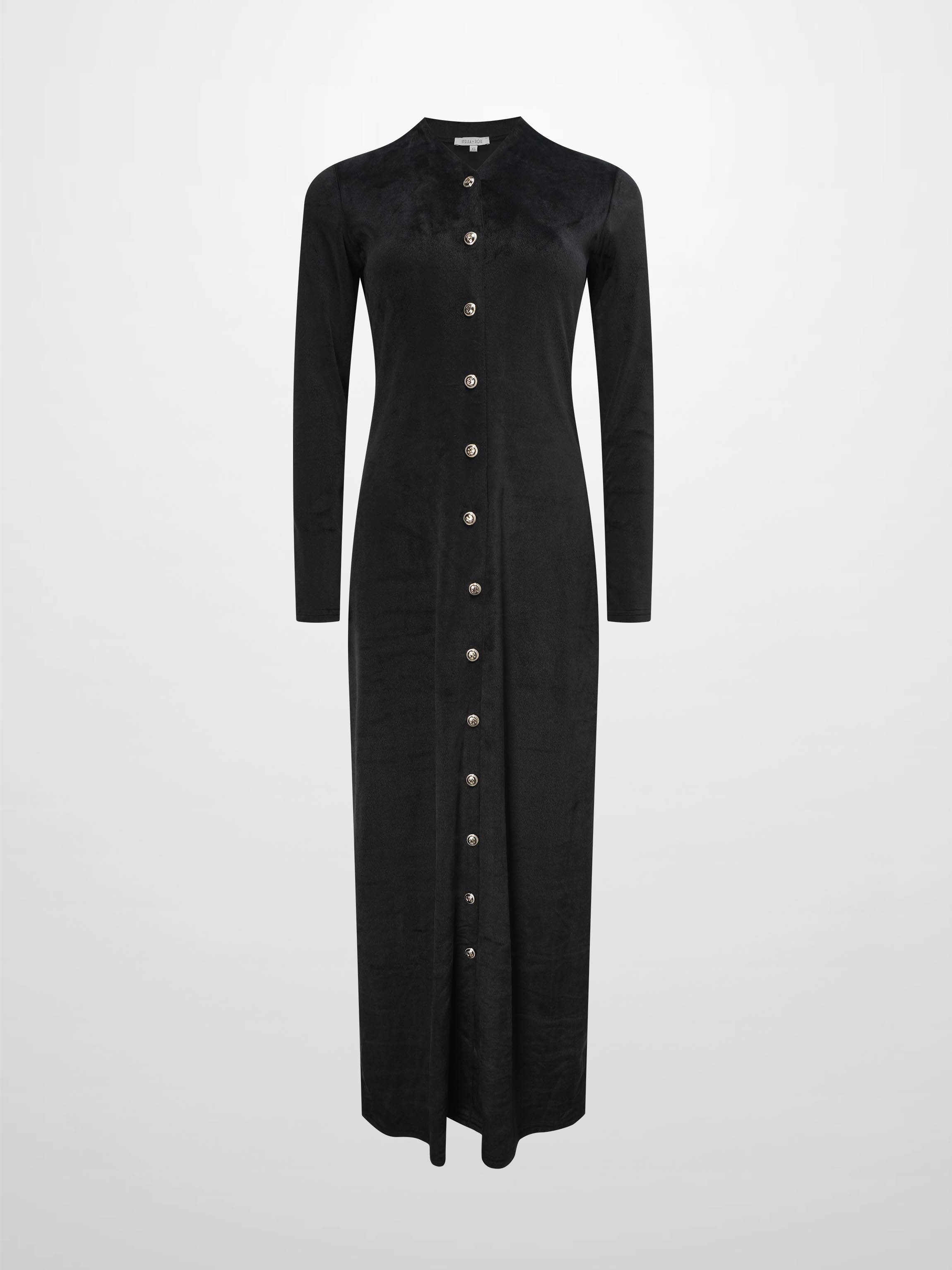 Velour Button Down Maxi Dress-Black