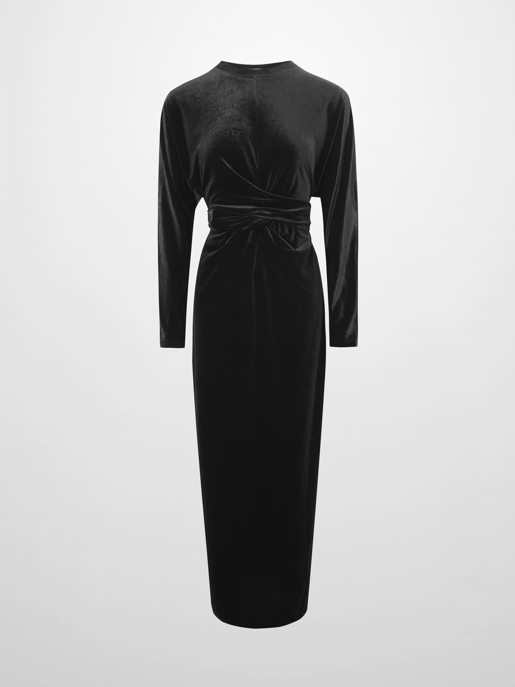 Velour Wrap Tie Maxi Dress-Black