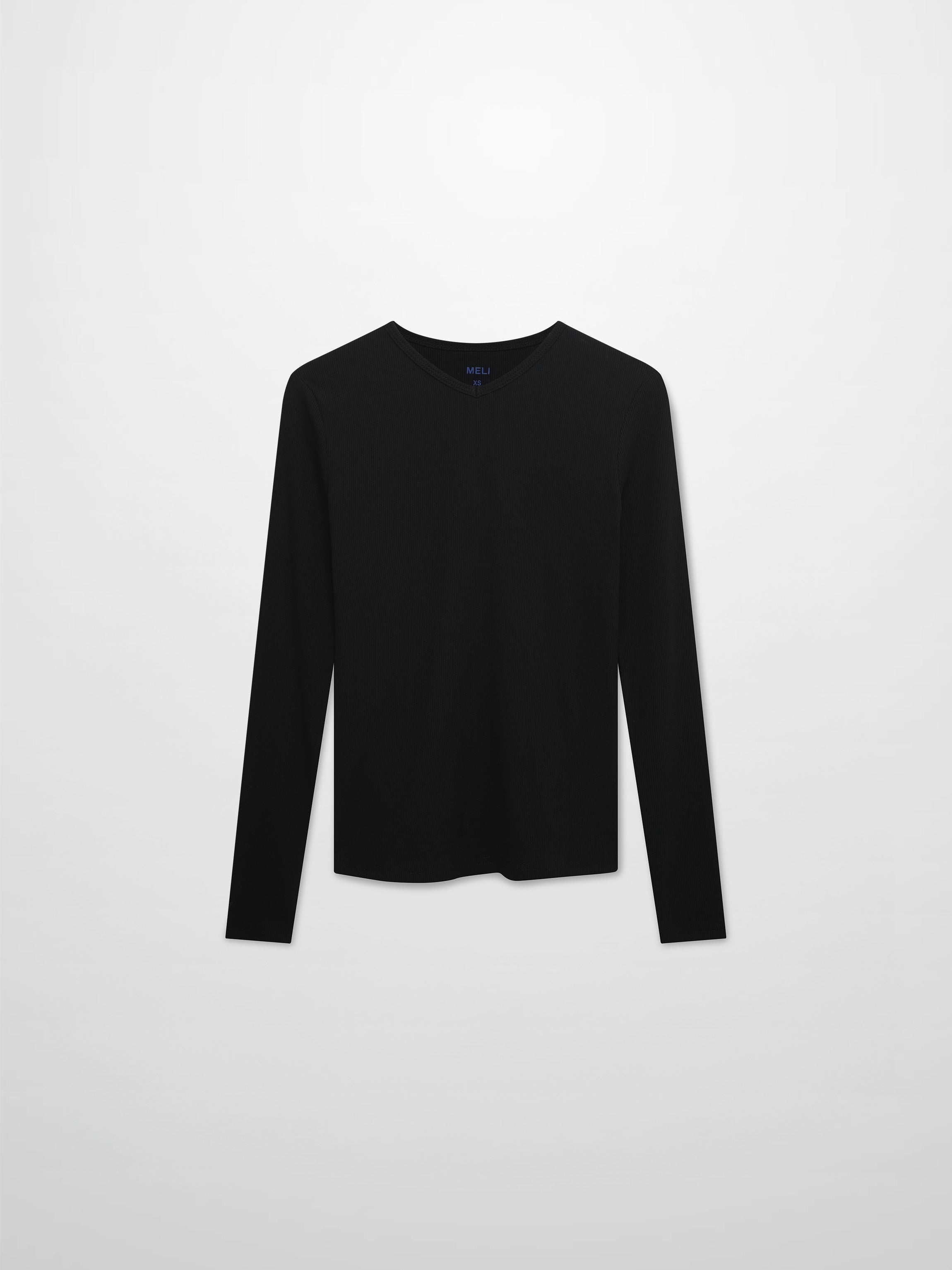 Soft Ribbed High V Tee-Black