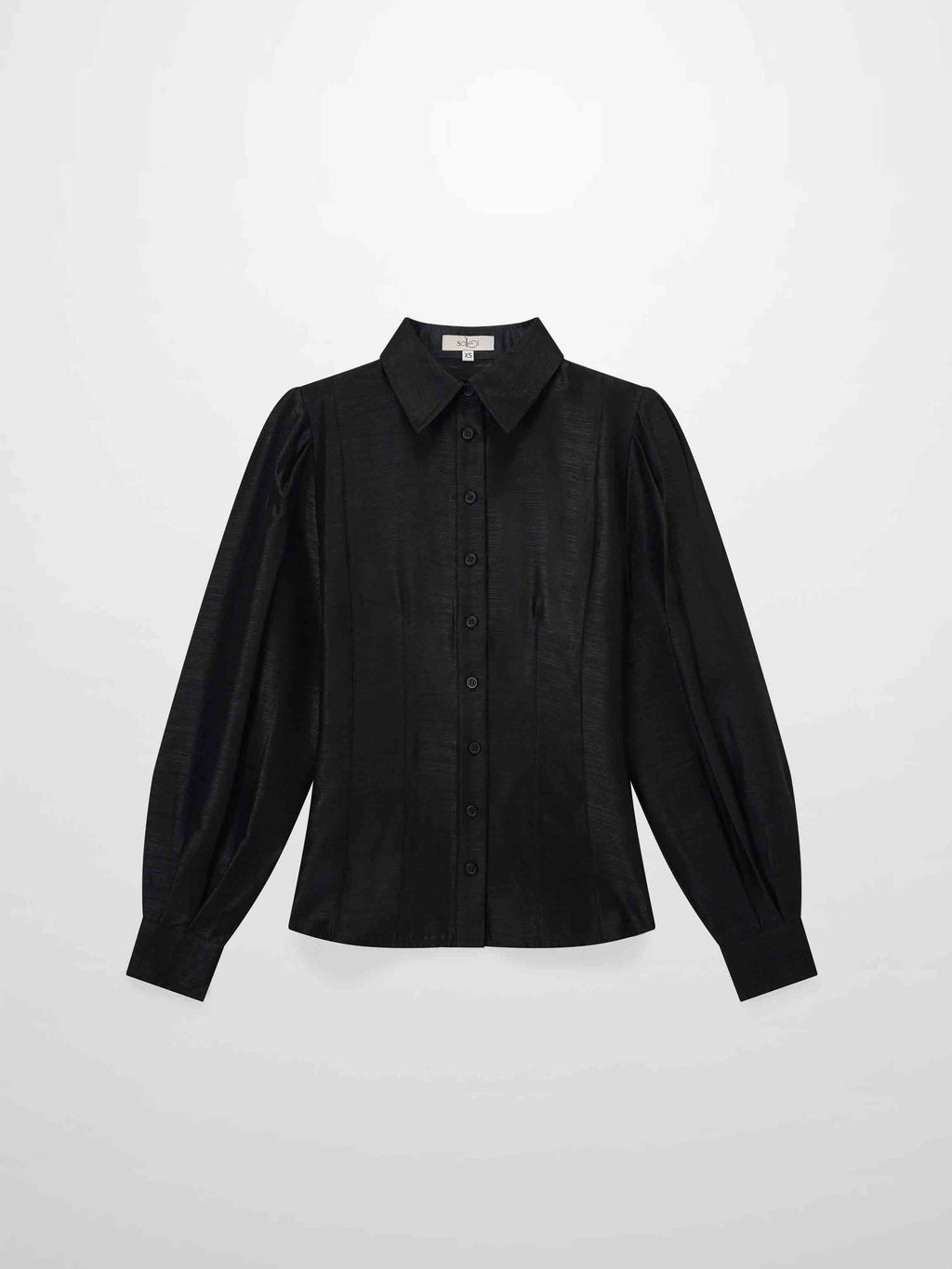 Textured Puff Sleeve Blouse-Black