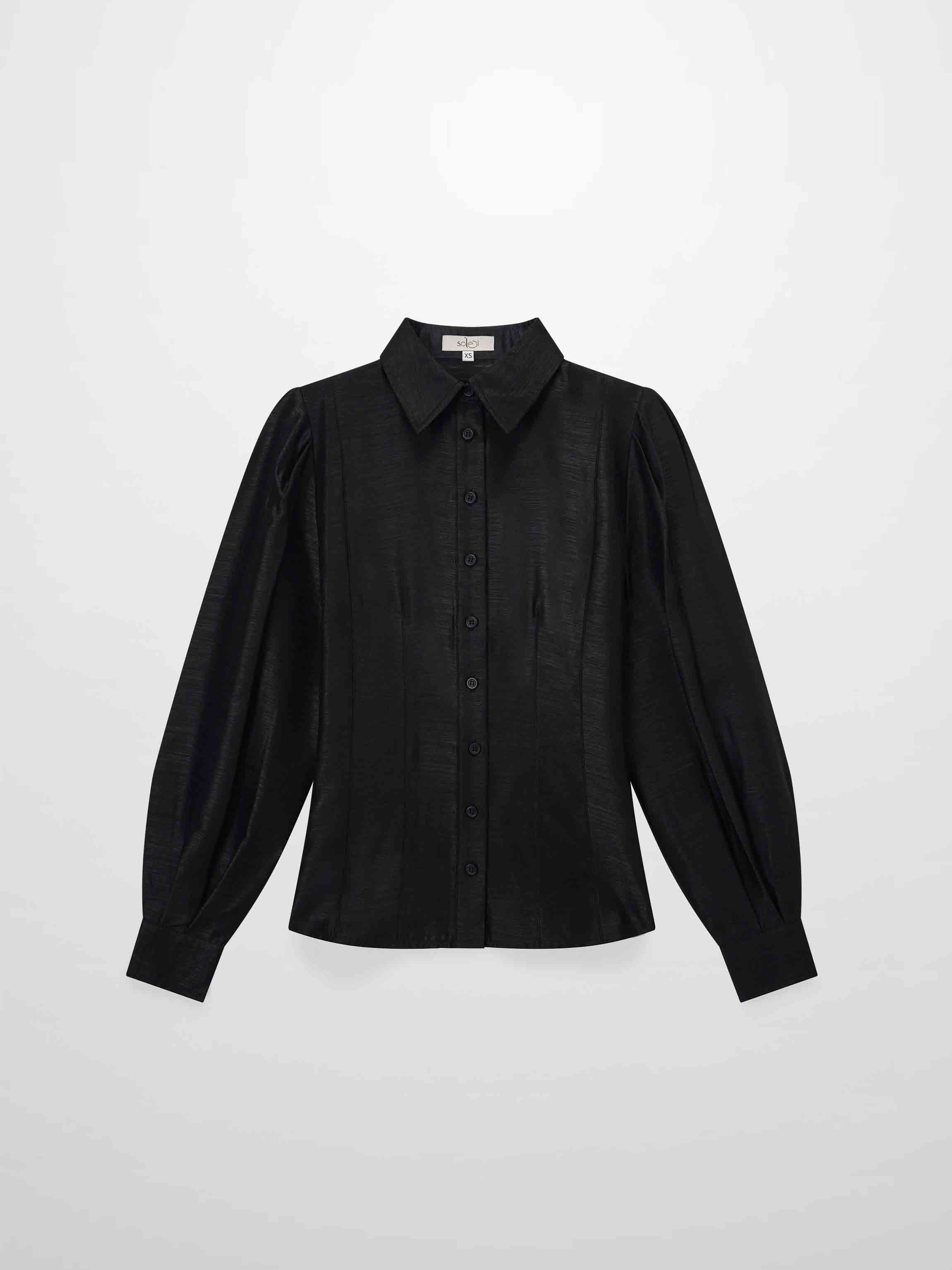 Textured Puff Sleeve Blouse-Black
