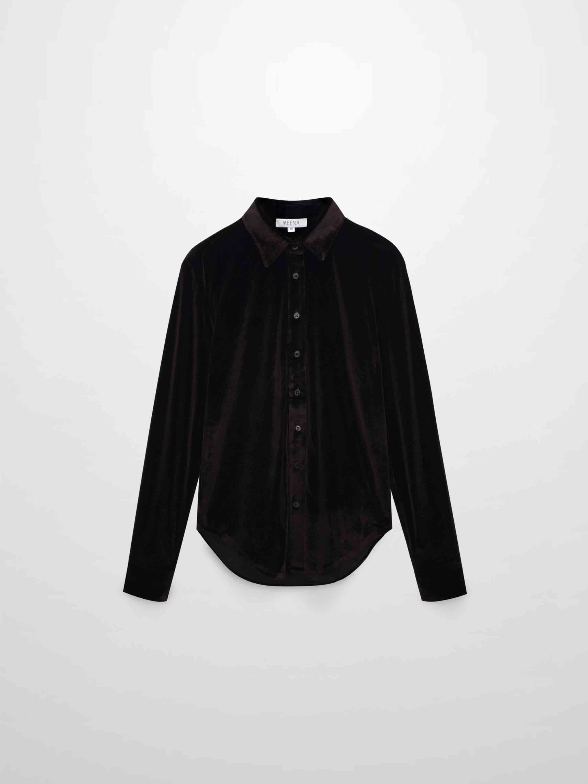 Velour Button Down Blouse-Brown