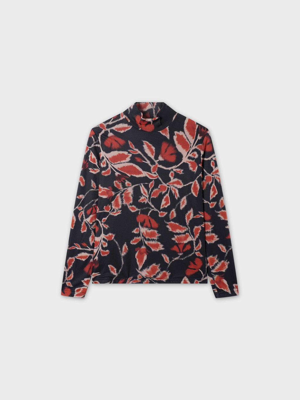 Printed Mesh Turtleneck-Marigold