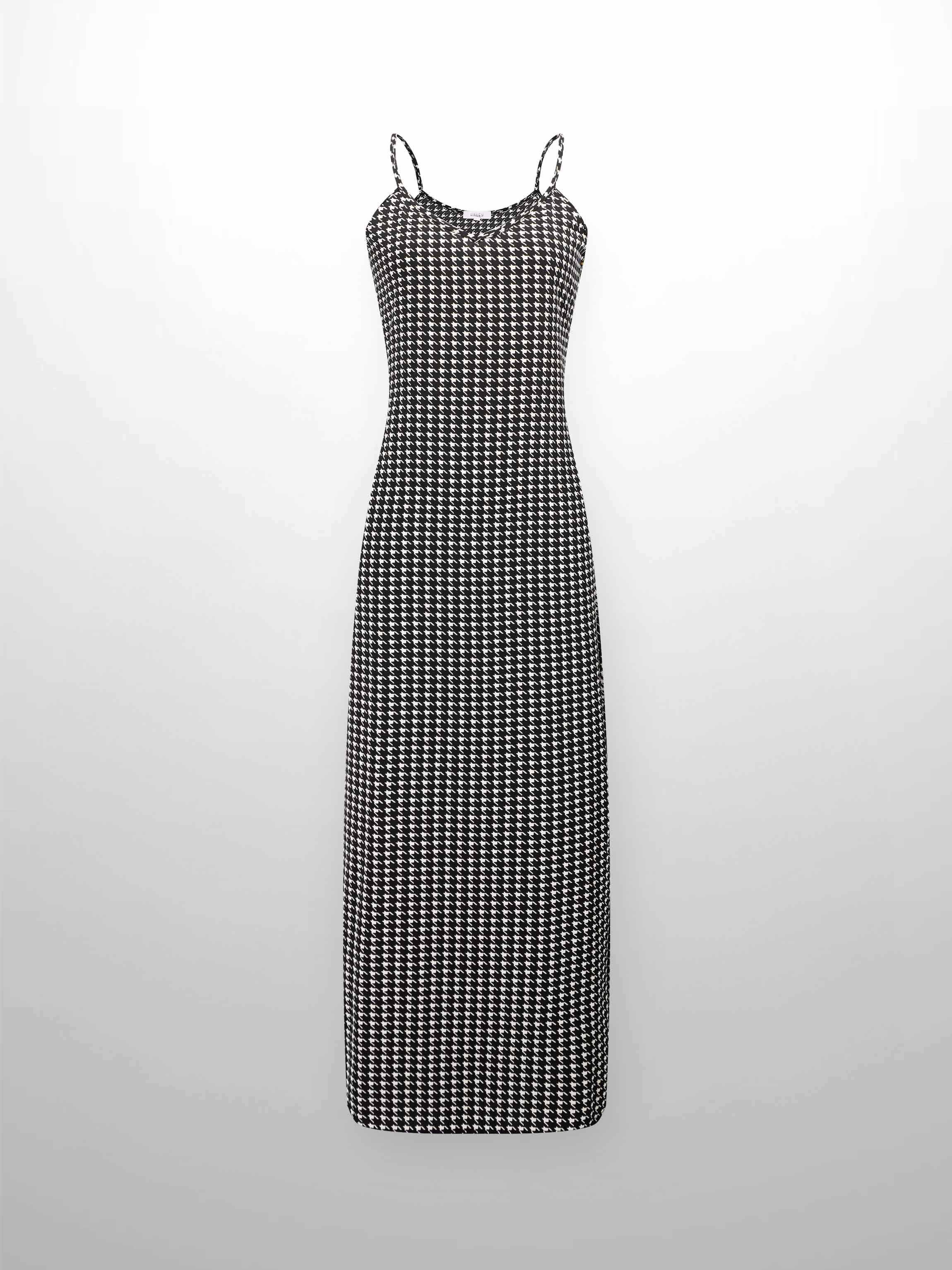 A-Line V Neck Slip Dress-Houndstooth