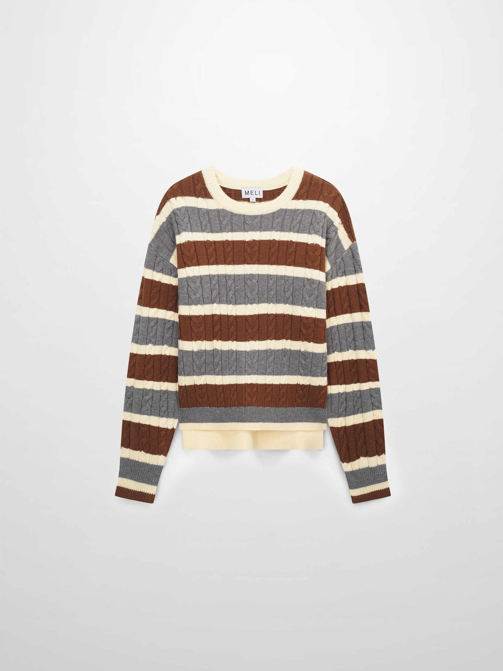 Cable Striped Sweater-Brown/Grey