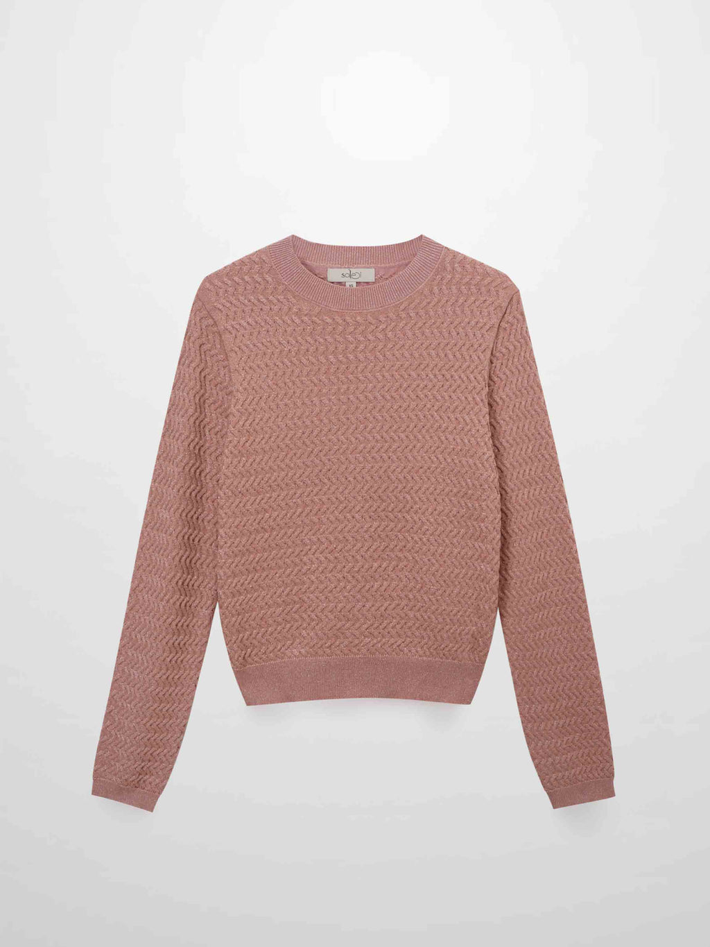 Textured Lurex Crew Sweater-Blush
