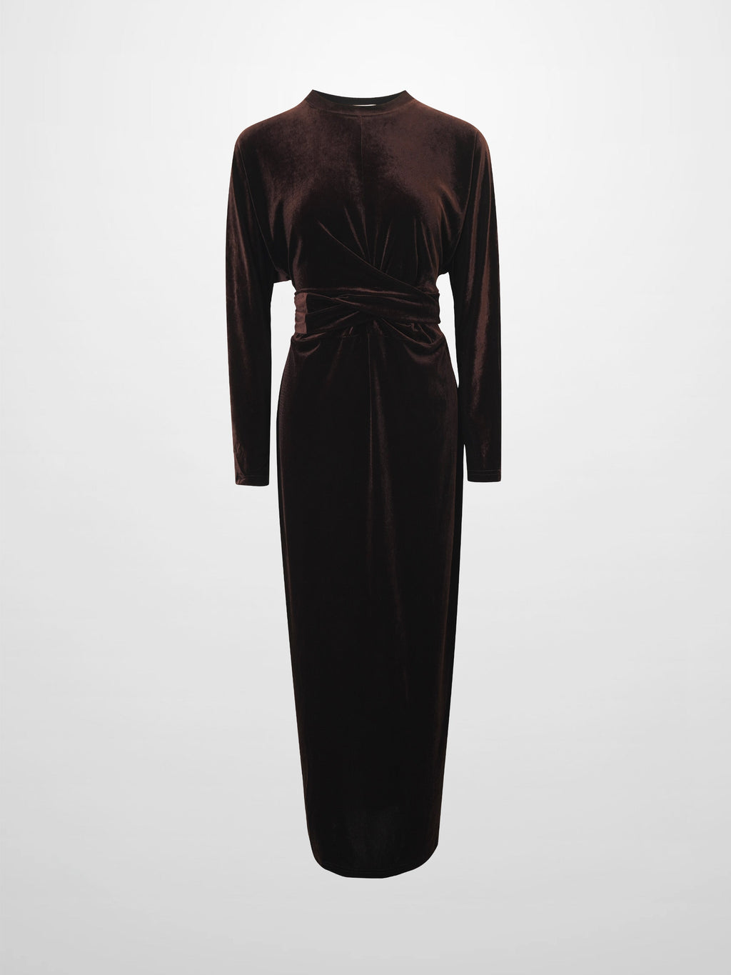 Velour Wrap Tie Maxi Dress-Brown