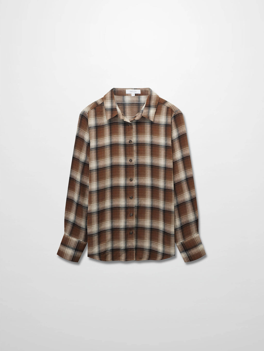 Button Down Blouse-Brown Plaid