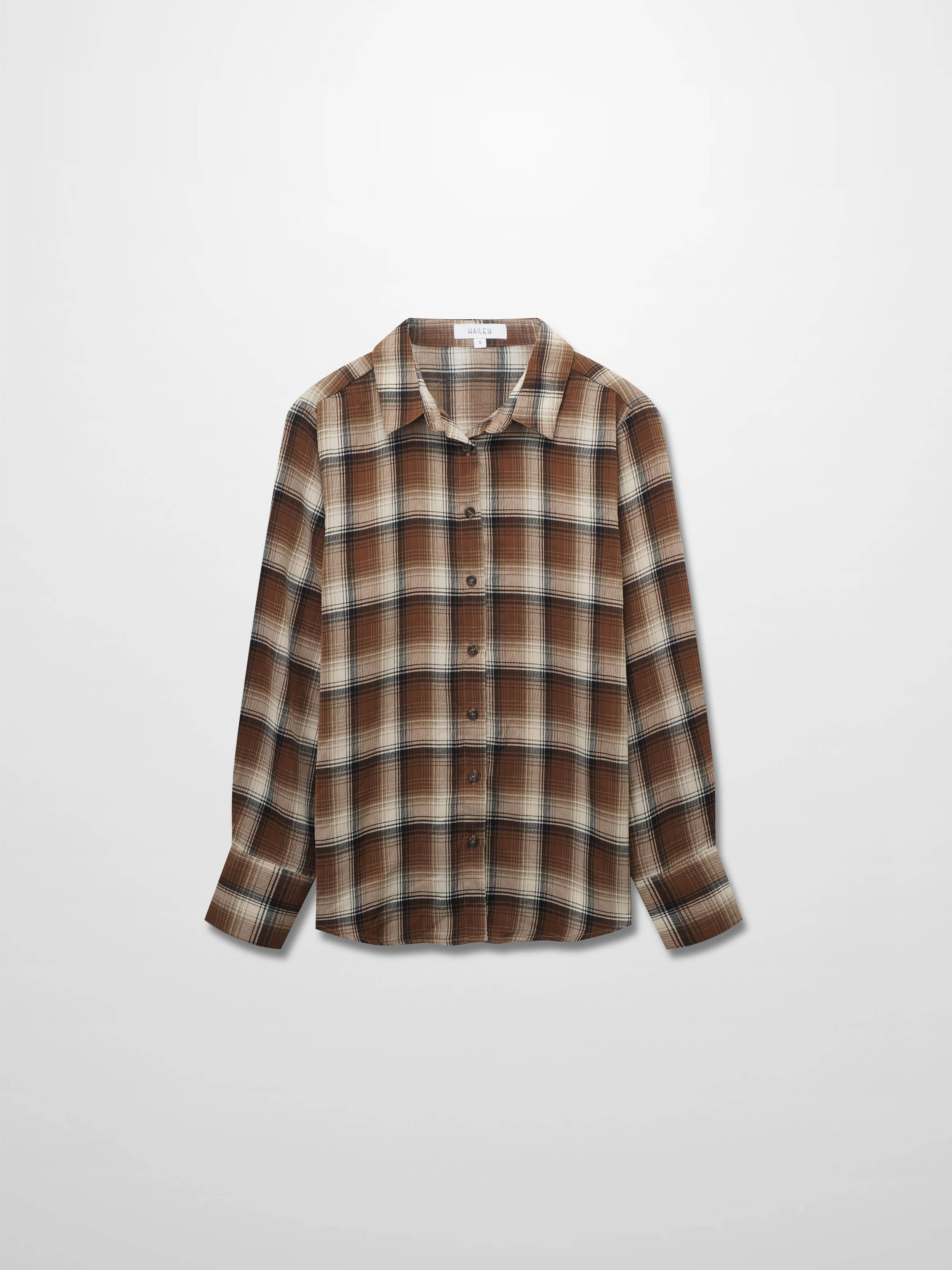 Button Down Blouse-Brown Plaid