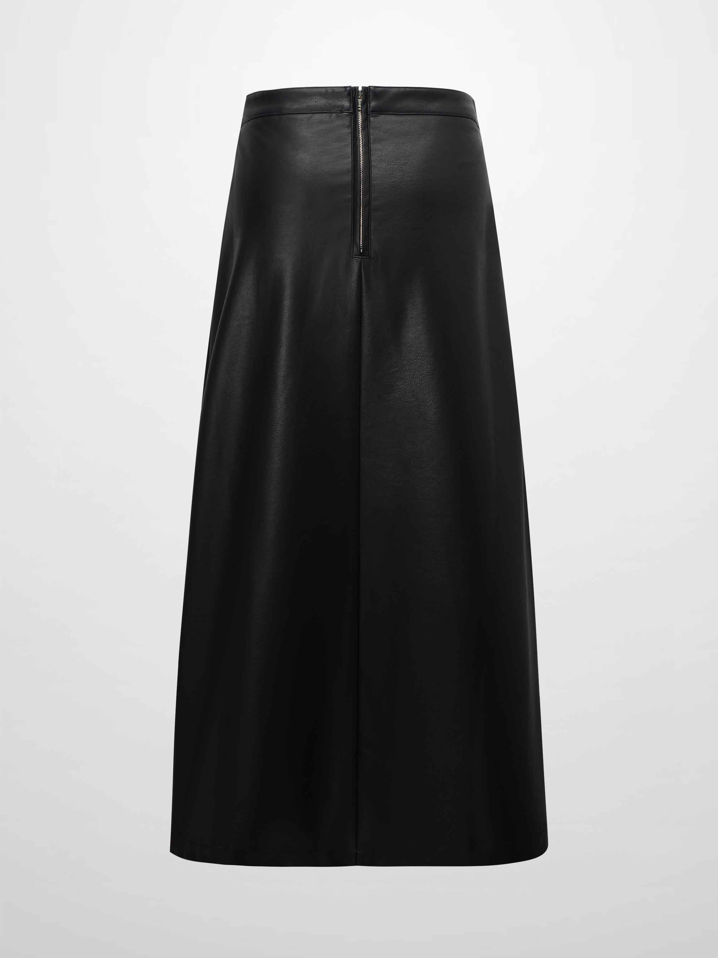 Side Stripe Faux Leather Skirt-Black