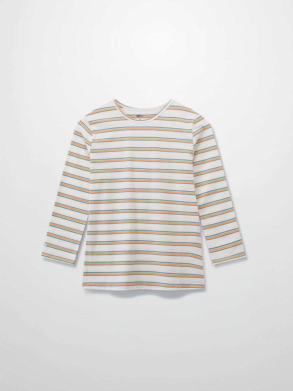 Flat Striped Crew Tee 3Q-White/Neon Stripe