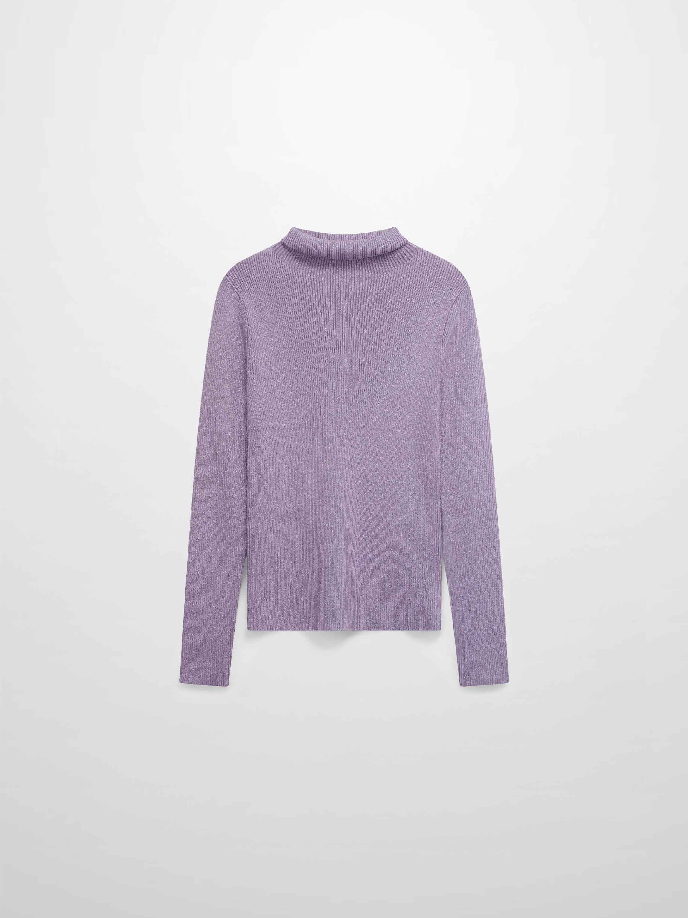 Lurex Ribbed Knit Turtleneck-Lavender