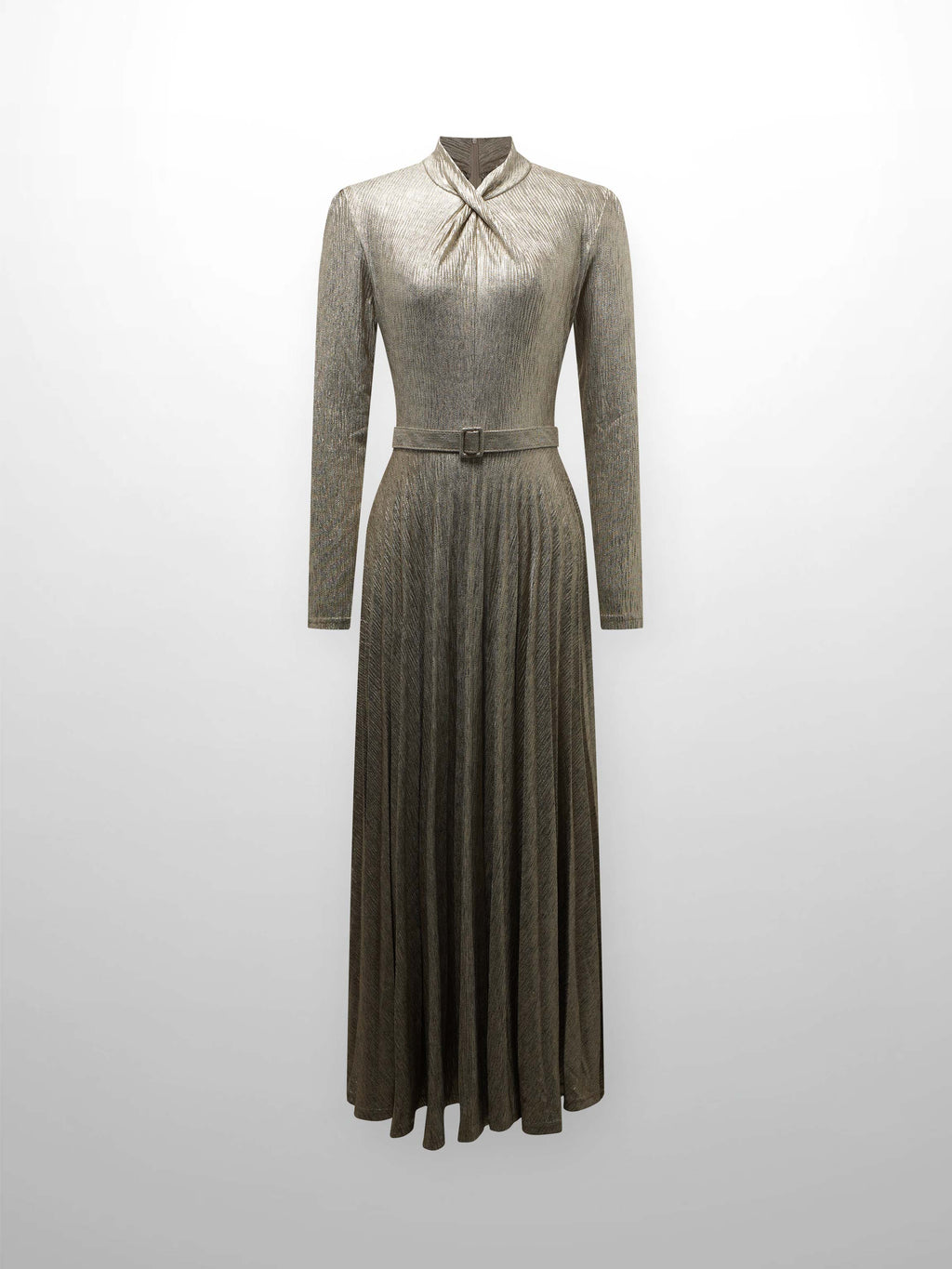 Shimmer Front Knot Pleat Dress 50"-Gold