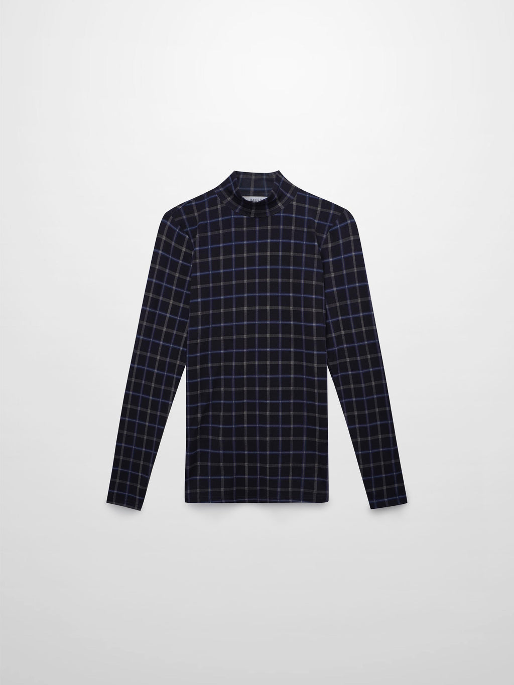 Printed Modal Turtleneck-Blue Plaid