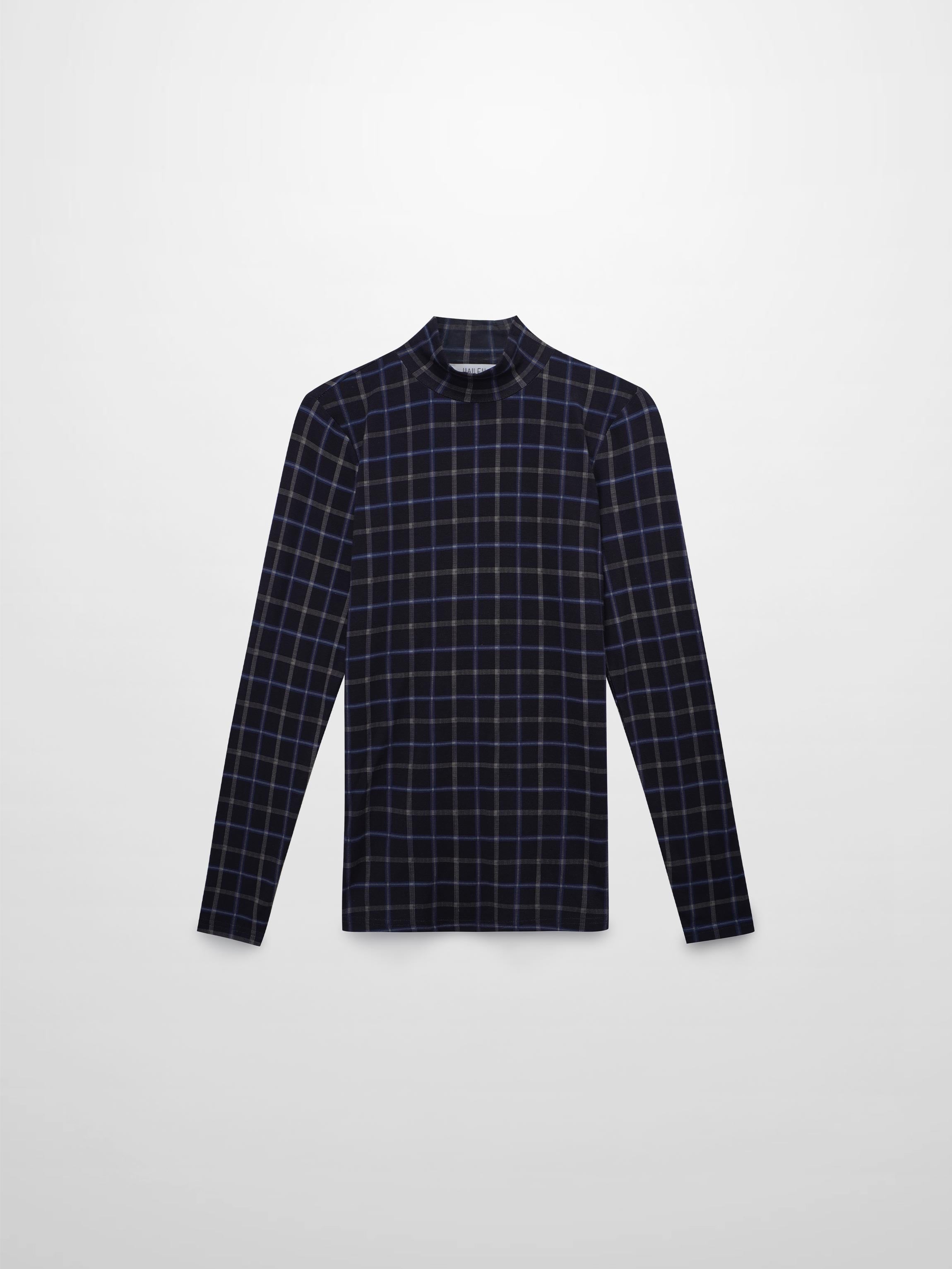 Printed Modal Turtleneck-Blue Plaid
