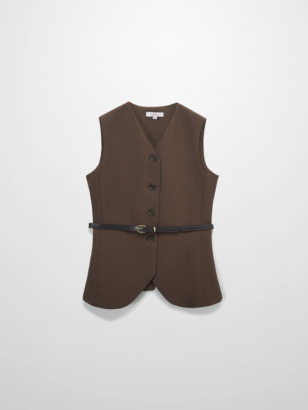 Button Down Crepe Vest-Brown