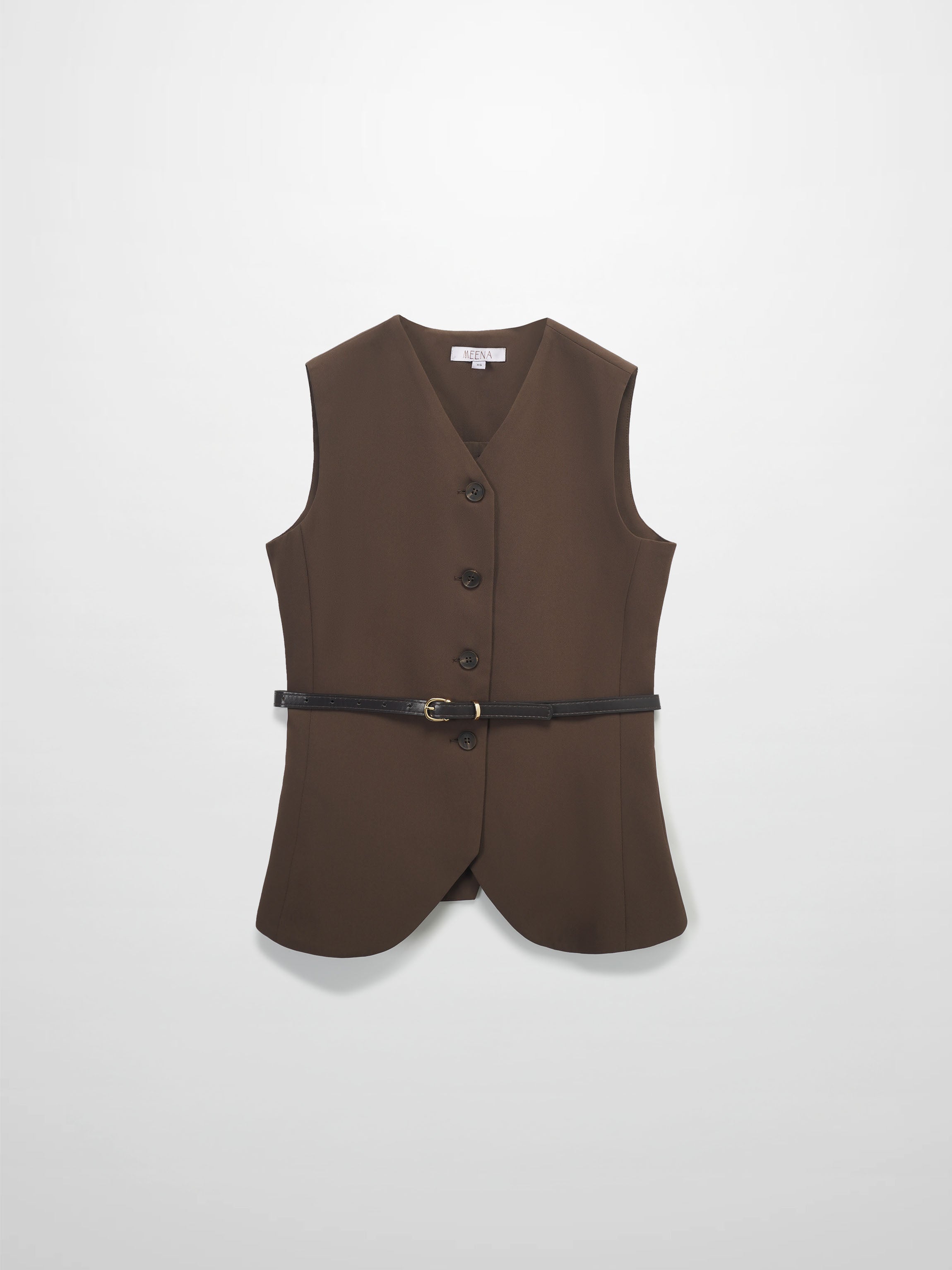 Button Down Crepe Vest-Brown