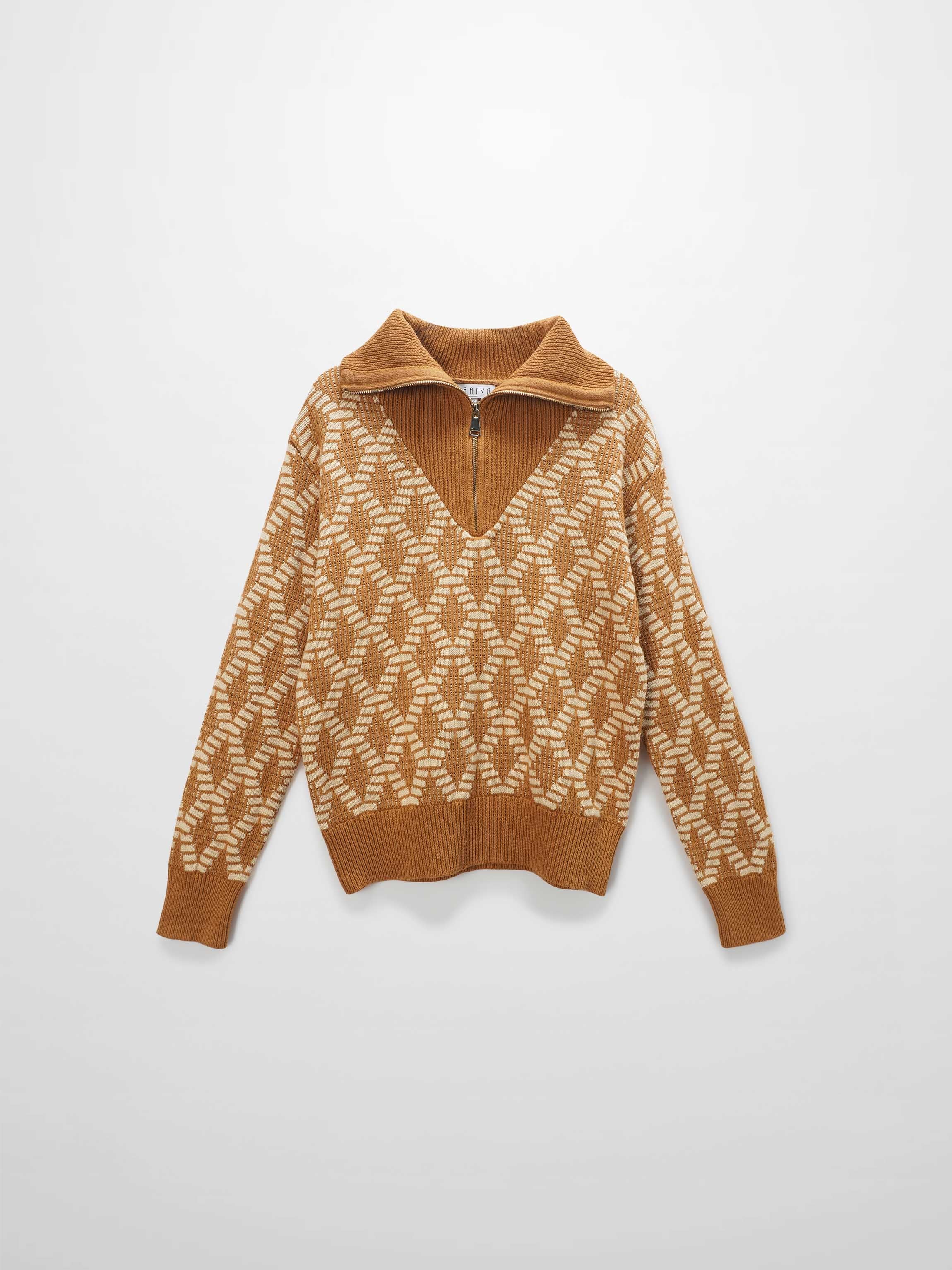 Half Zip Shawl Collar Sweater-Diamond Design
