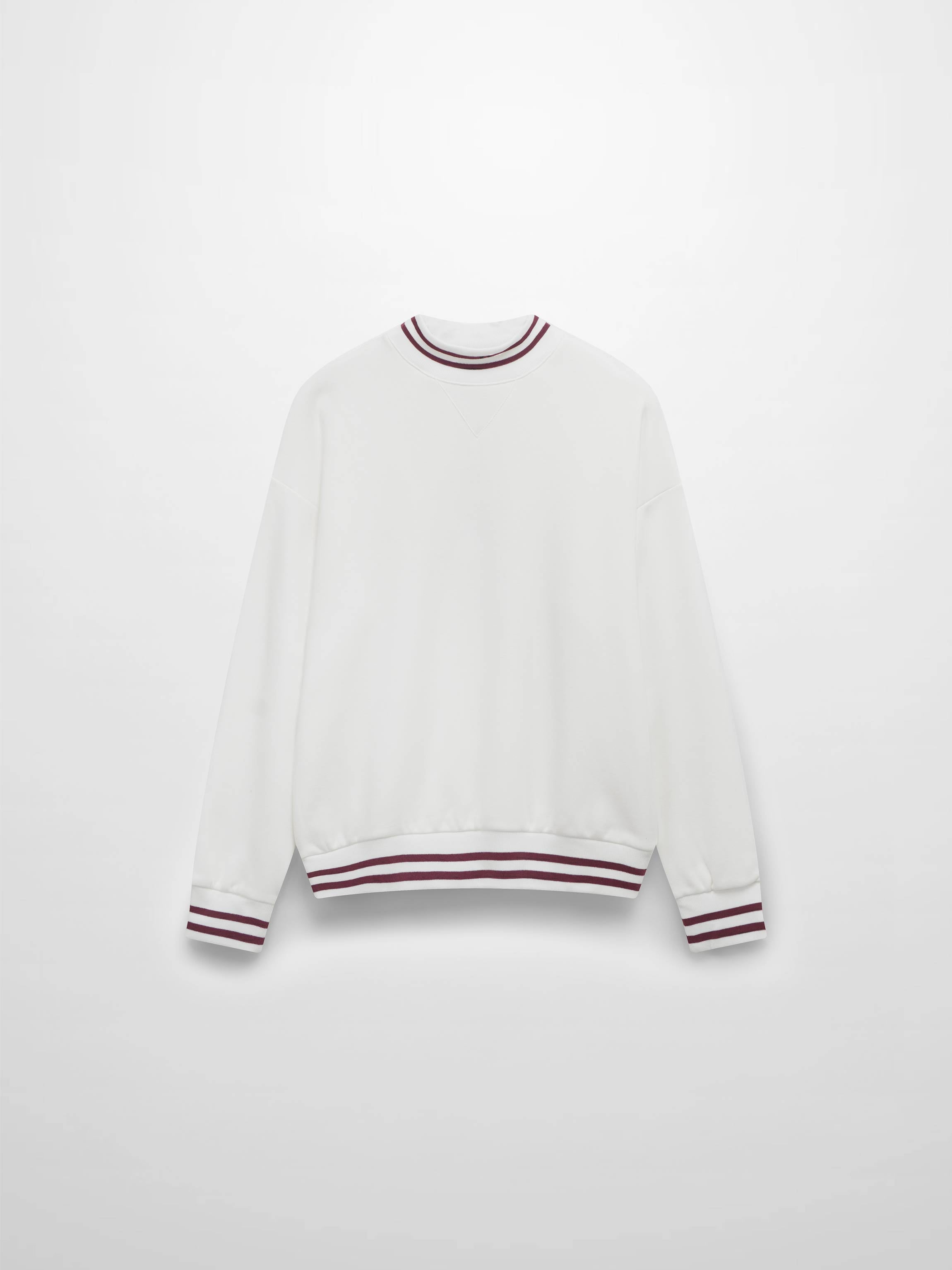 Striped High Neck Sweatshirt-White/Burgundy