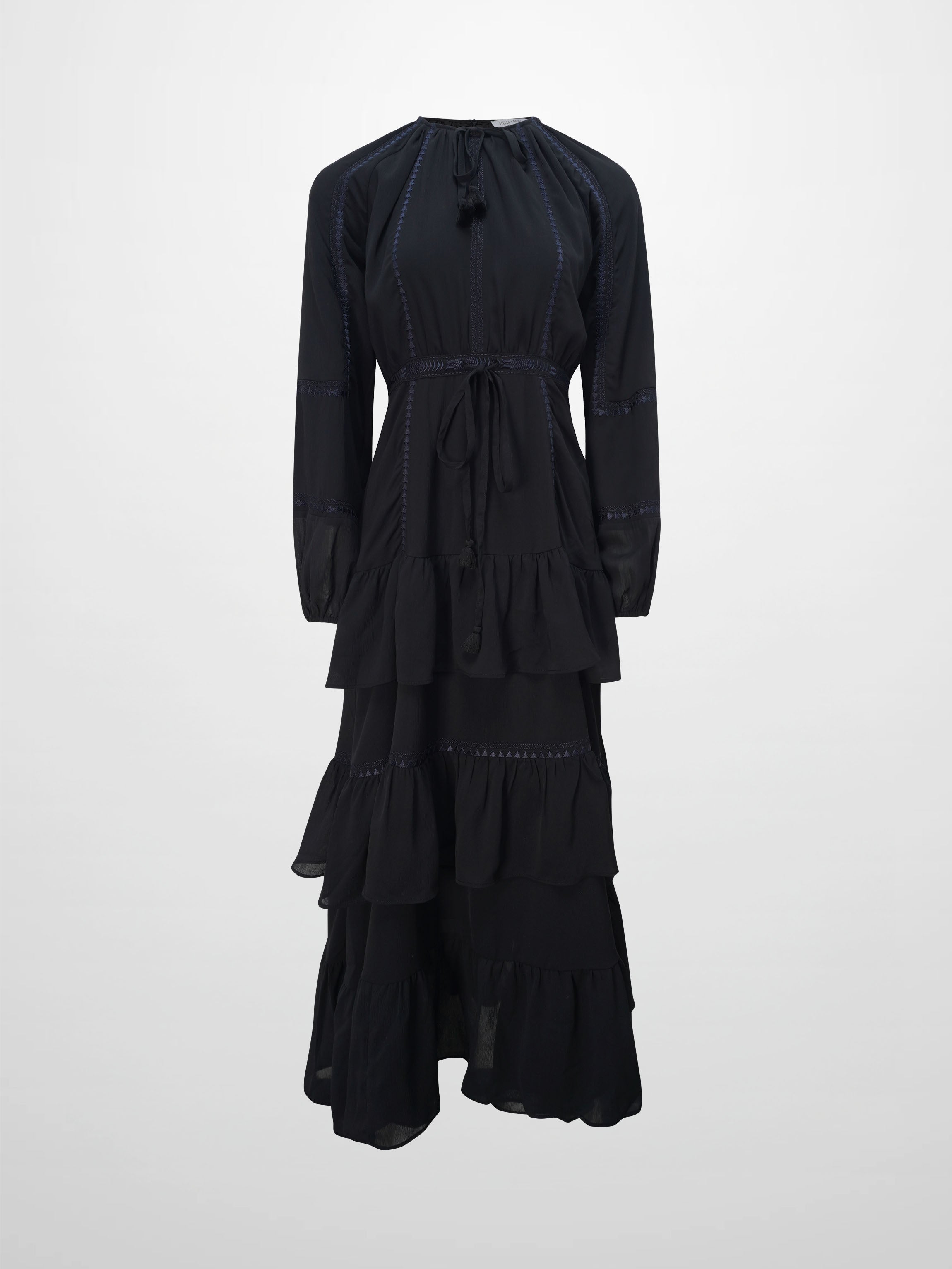 Tiered Dress-Black/Navy