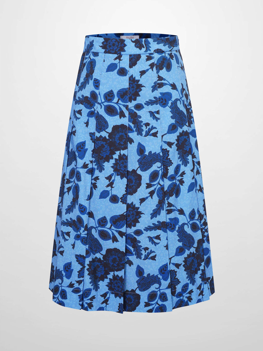 Printed Box Pleat Skirt-Blue Floral