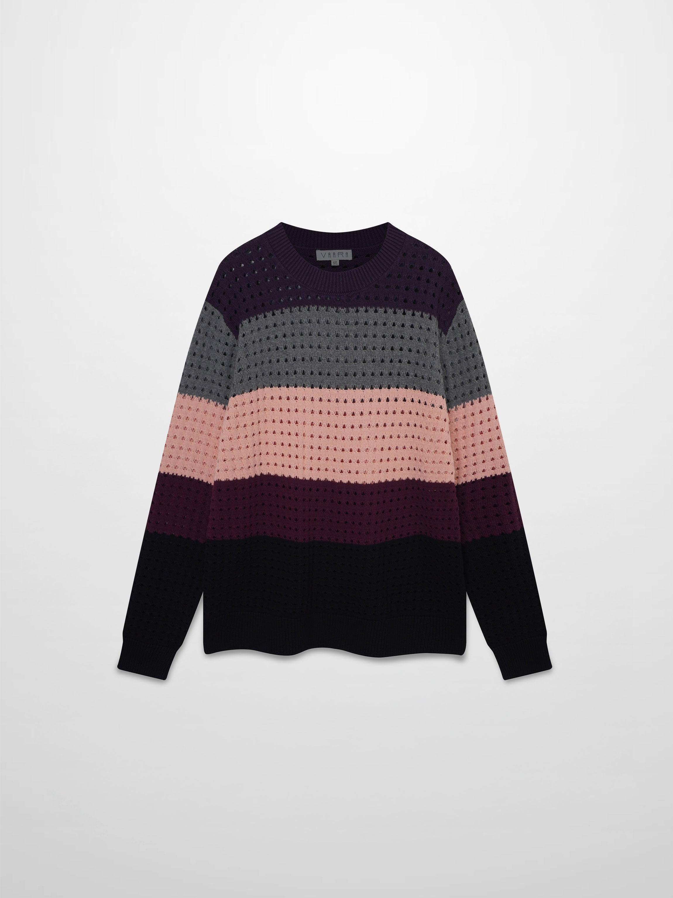 Striped Crochet Sweater-Burgundy