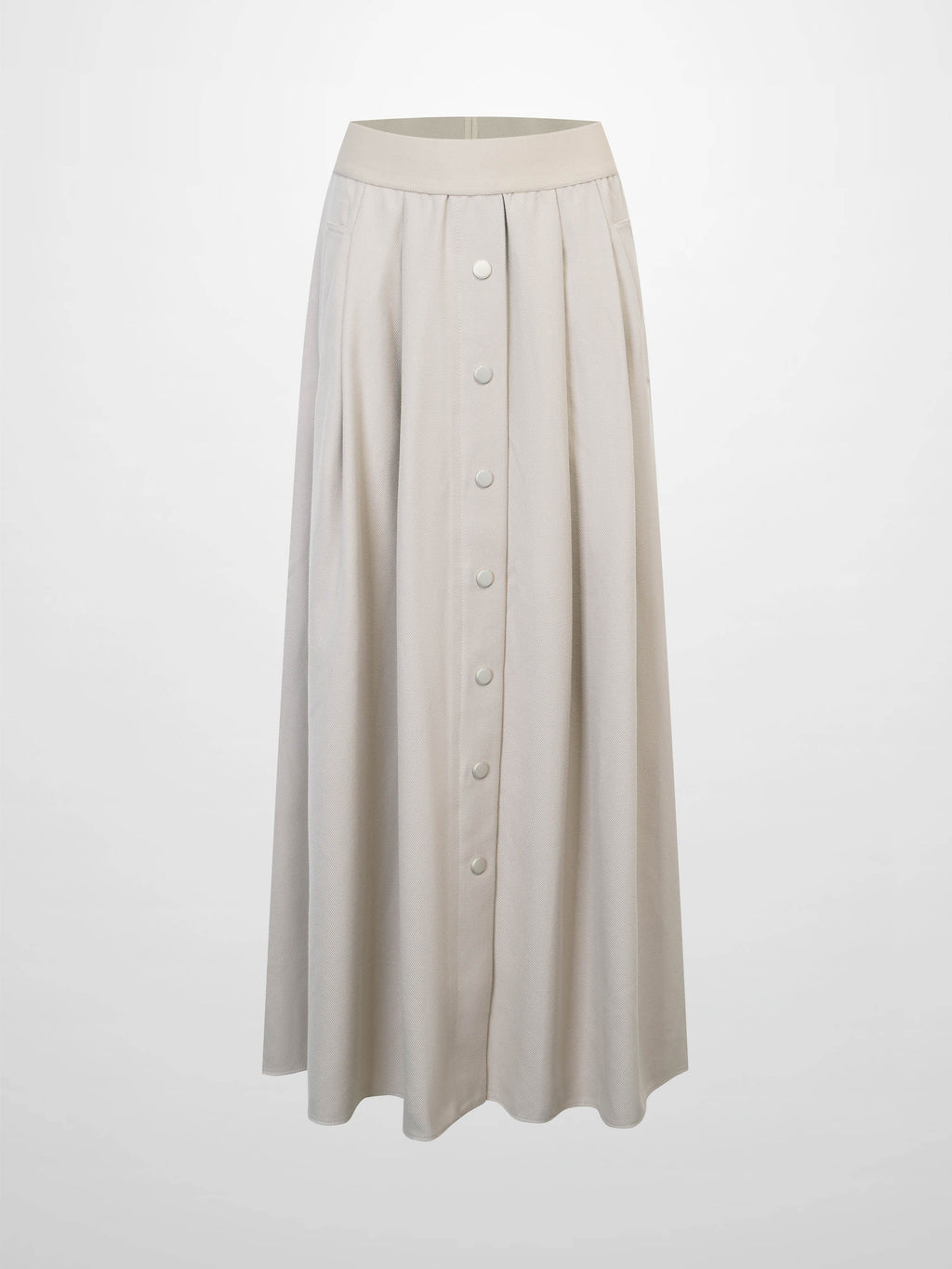Elastic Waist Button Down Skirt-Latte