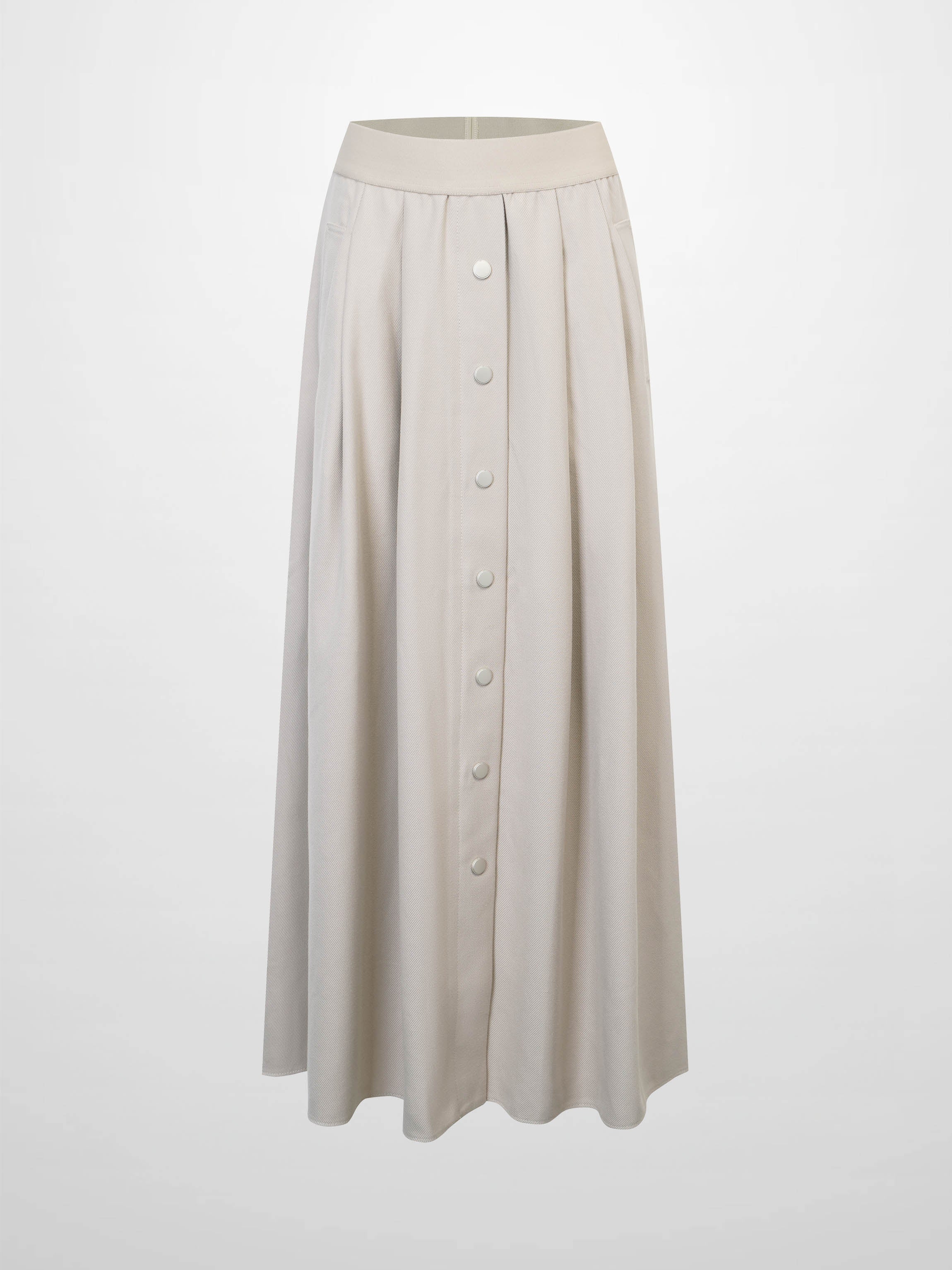 Elastic Waist Button Down Skirt-Latte