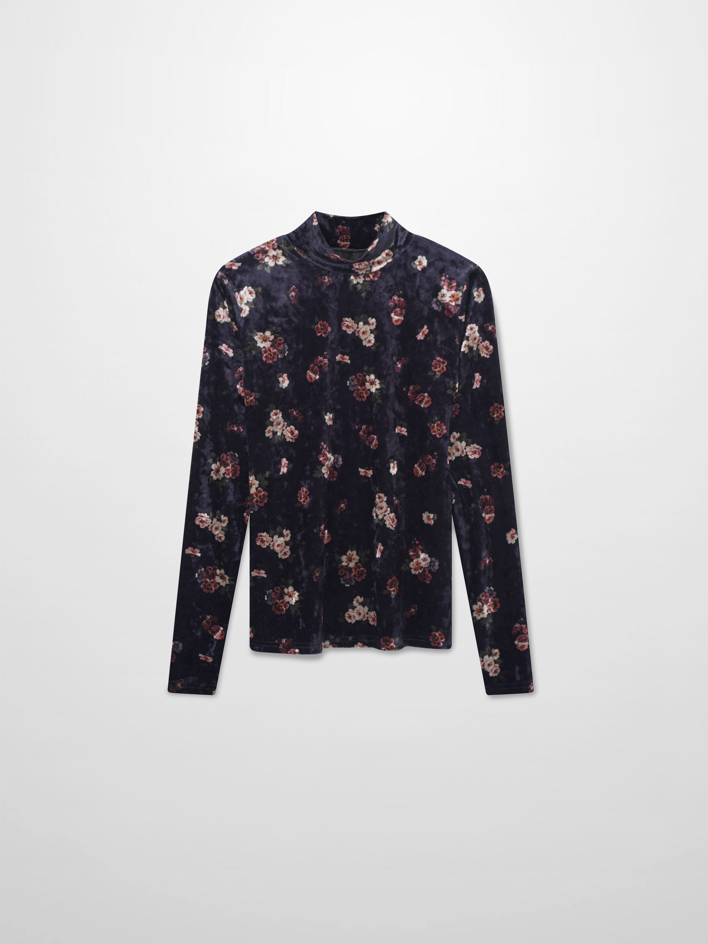 Printed Velour Turtleneck-Rosy