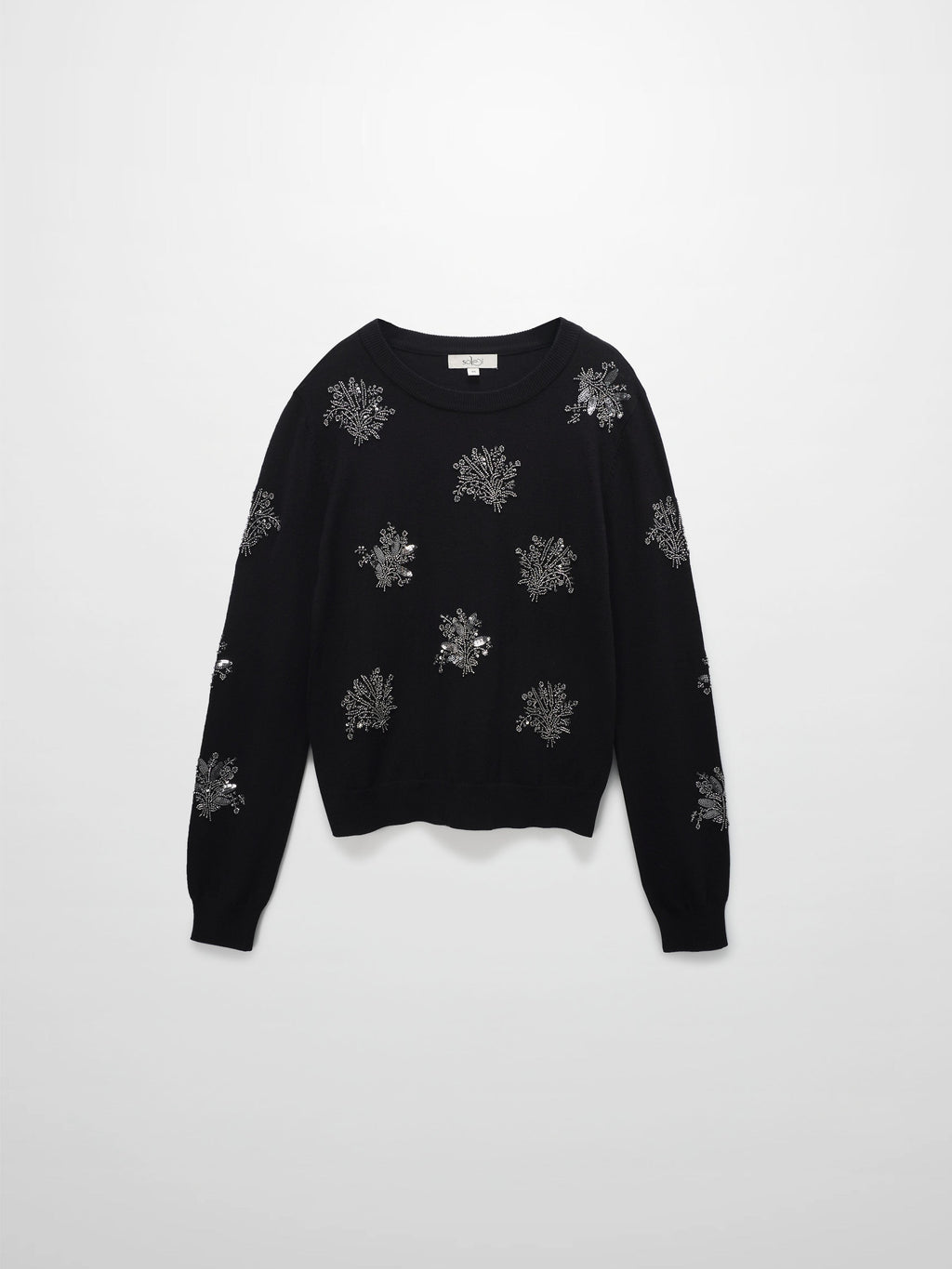 Beaded Flower Sweater-Black