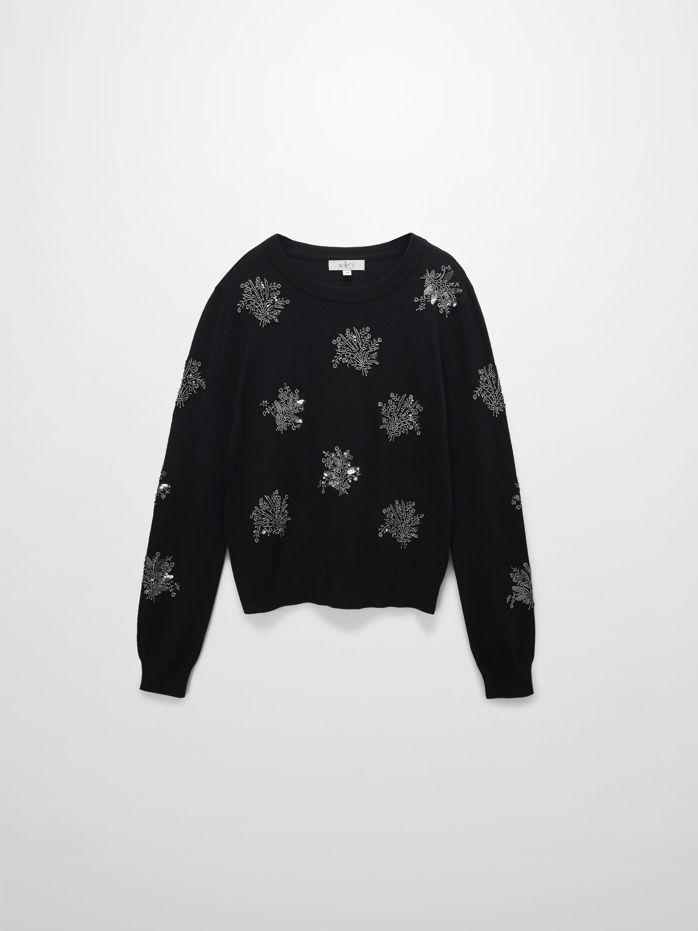 Beaded Flower Sweater-Black