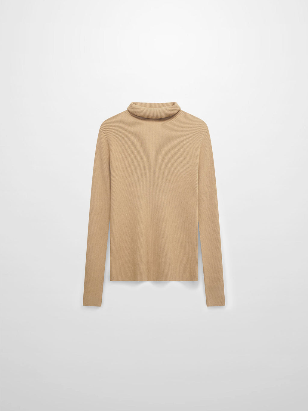 Knit Ribbed Turtleneck-Tan